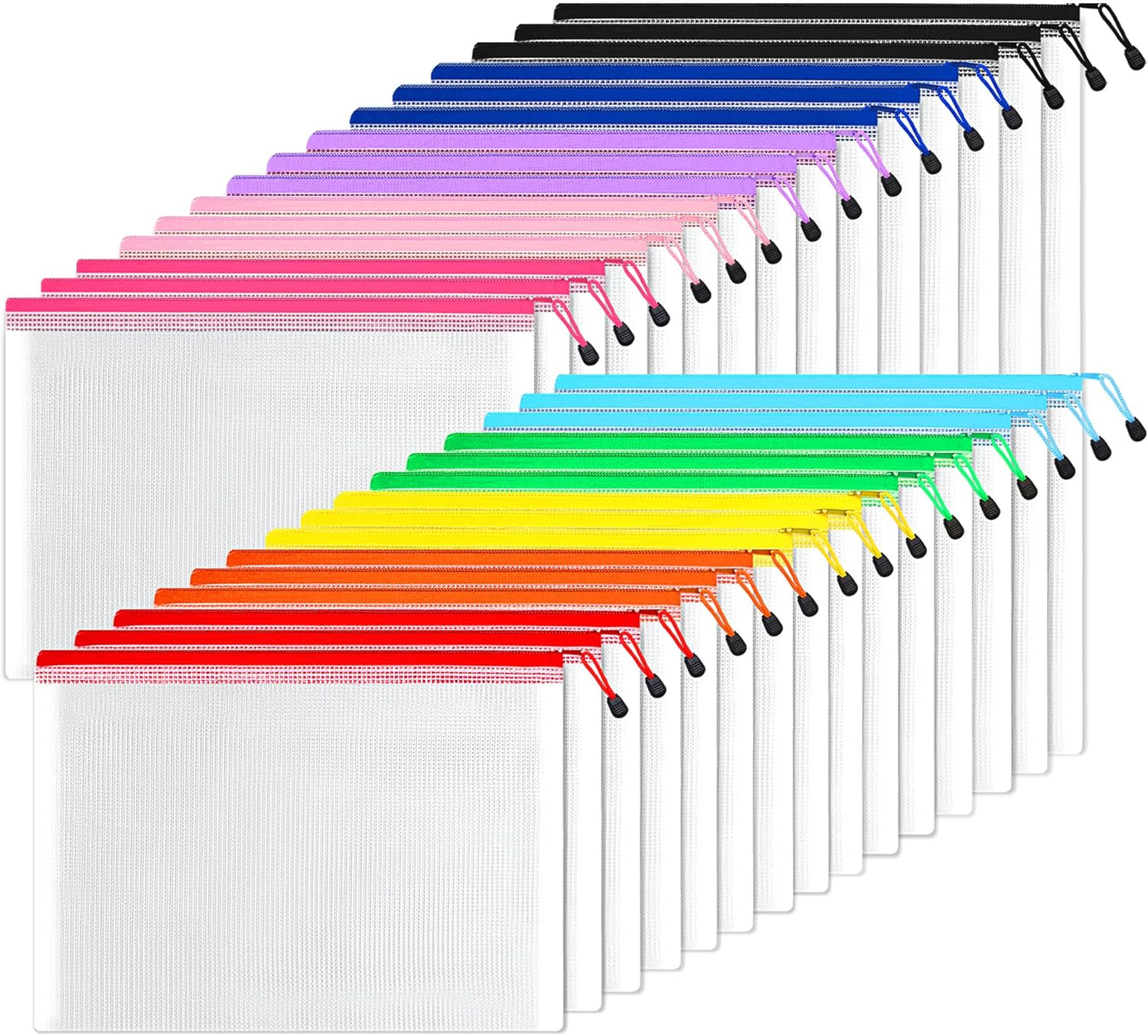SUNEE Mesh Zipper Pouch 11x16 in (10 Colors, 30 Packs), Large Mesh Zipper Pouch Bags for School Office Supplies, Puzzles & Games, Travel Accessories, Waterproof Zipper Pouches for Organizing