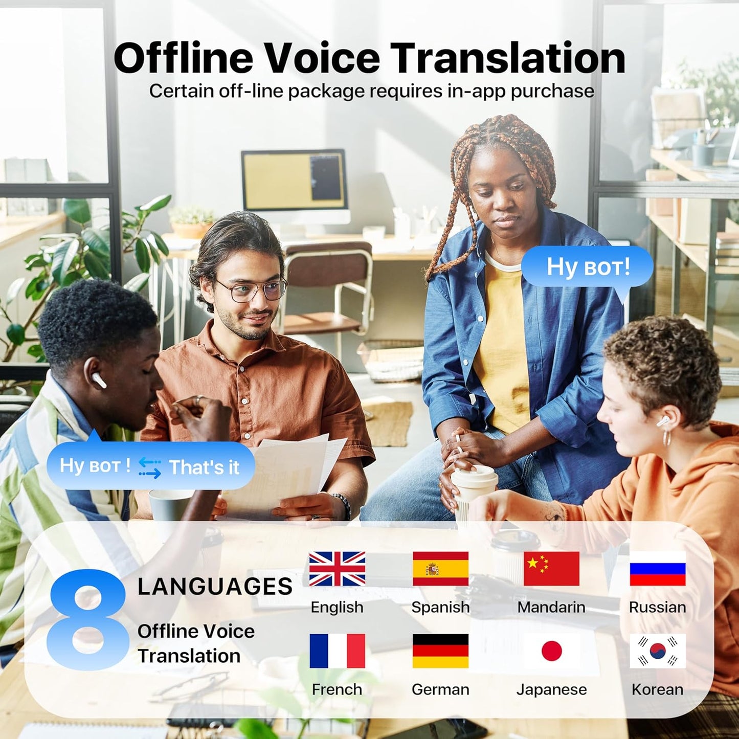 Active Noise Cancelling Wireless Earbuds with Real Time Translation, in Ear Bluetooth 5.4 Headphones Stereo Bass Ear Buds Translator via APP (Snow)