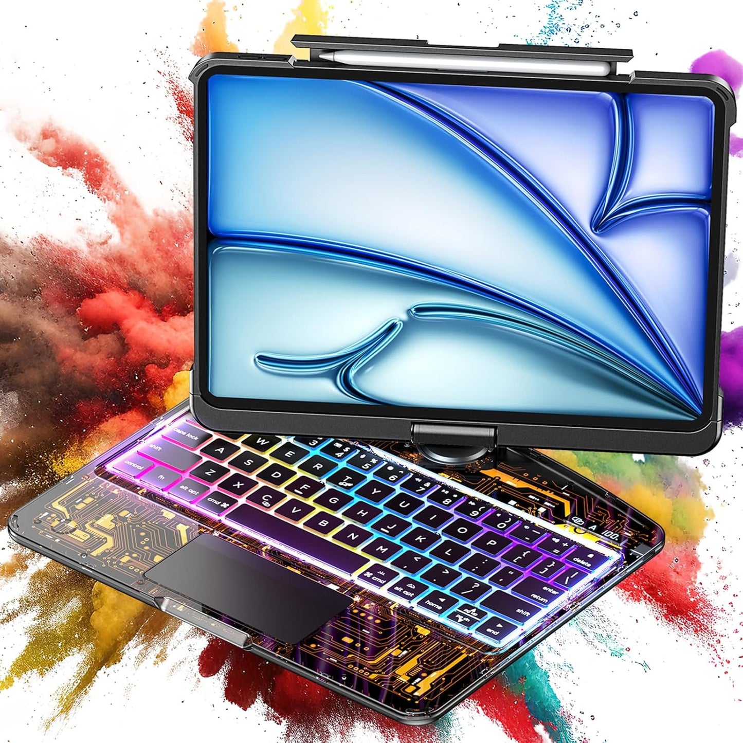 SIEBITU Clear Wireless Keyboard Case for iPad Air 11-inch (M3 2025/M2 2024) & iPad Pro 11-inch 4th 3rd 2nd 1st Gen, 7-Color Backlit with Multi-Touch Trackpad for 10.9” iPad Air 4th/5th Gen, Black