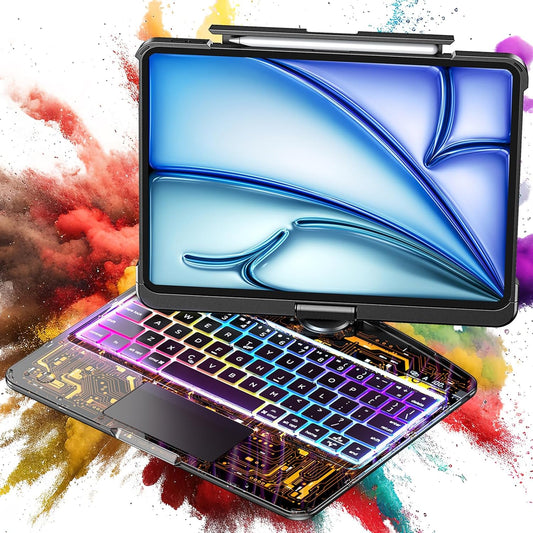 SIEBITU Clear Wireless Keyboard Case for iPad Air 11-inch (M3 2025/M2 2024) & iPad Pro 11-inch 4th 3rd 2nd 1st Gen, 7-Color Backlit with Multi-Touch Trackpad for 10.9” iPad Air 4th/5th Gen, Black