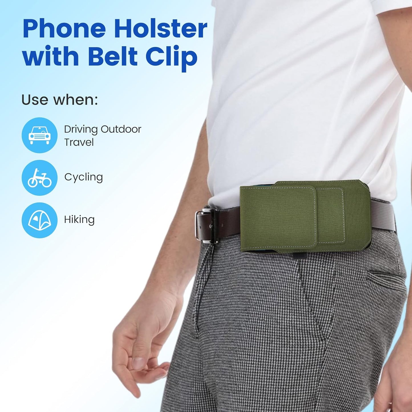 BECPLT for iPhone 17 Pro 17 16/15/14/13/12/11 Pro Belt Case Nylon Phone Holster with Belt Clip and Belt Loops Cell Phone Holder Carrying Pouch for Galaxy S25 S24 S23 S22 S21 S20 - Green