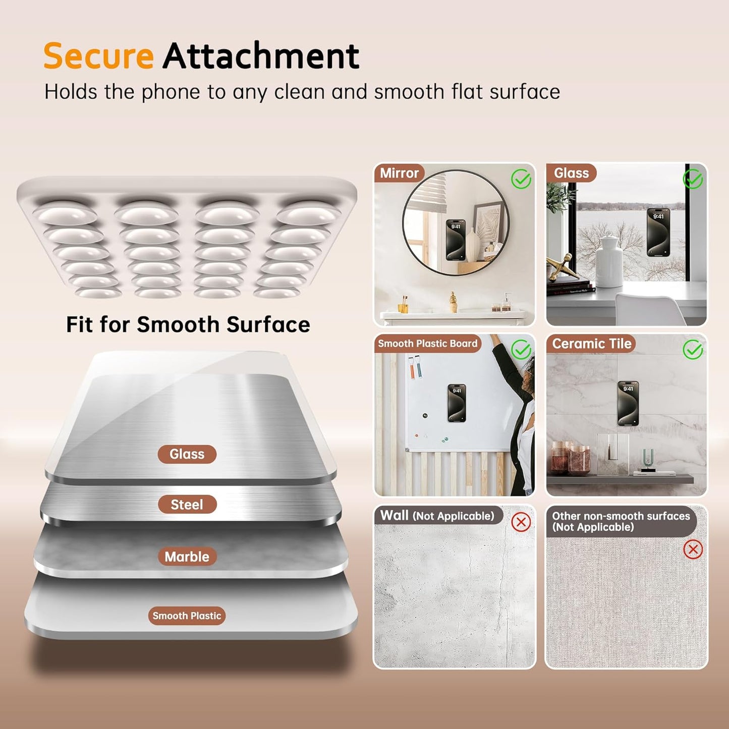 GONEZ Magnetic Suction Cup Phone Mount for MagSafe Case, Removable Silicone Sticky Grip for iPhone 12/13/14/15/16, Hands-Free Selfies and Videos for TikTok & Instagram Influencer/Creator, Stone