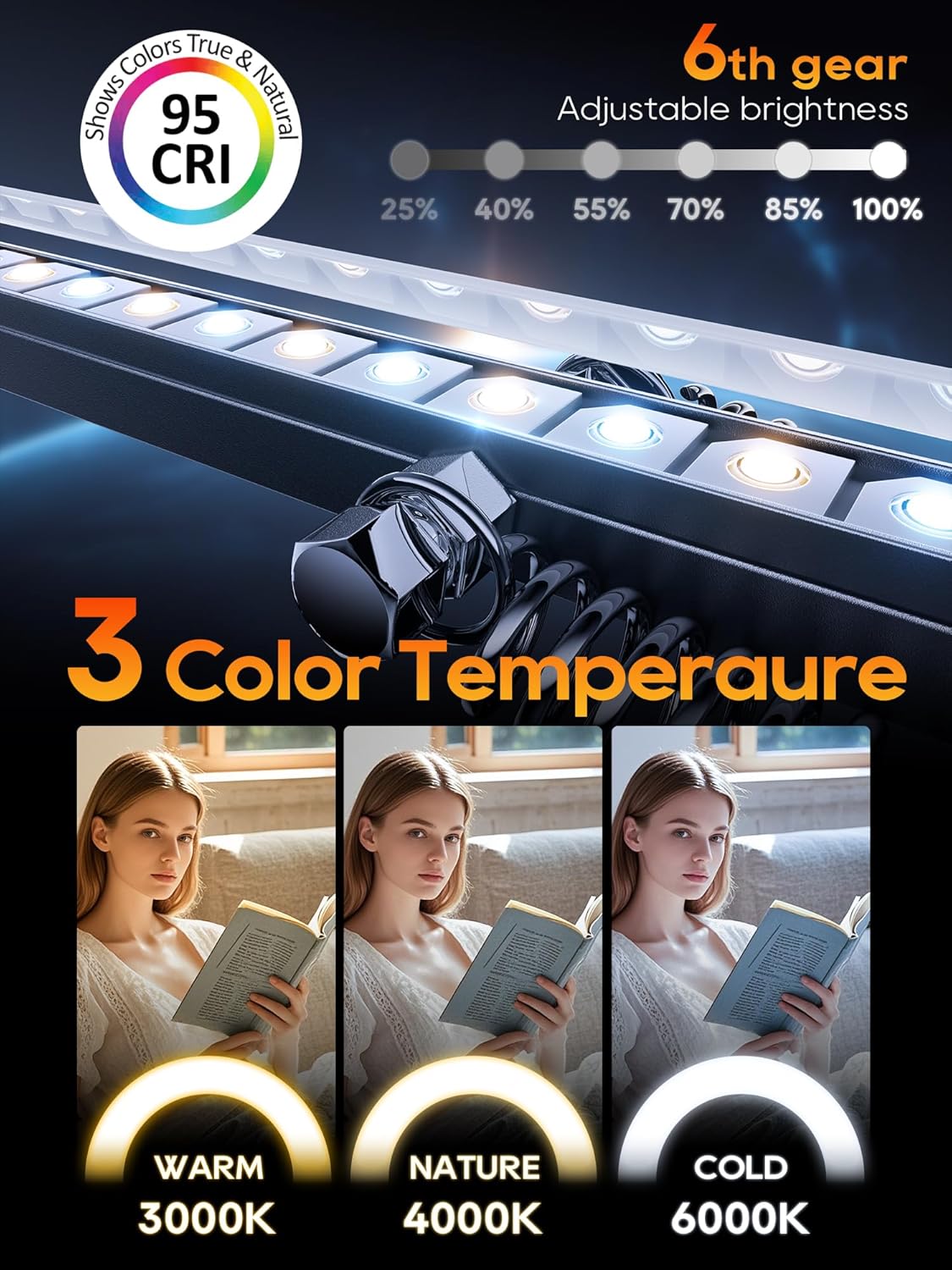 Universal Tablet Stand, Adjustable with Light, Compatible with iPad/iPhone/iPad Pro/N-Switch, or Other 4.513.5 Inches Devices (Black)