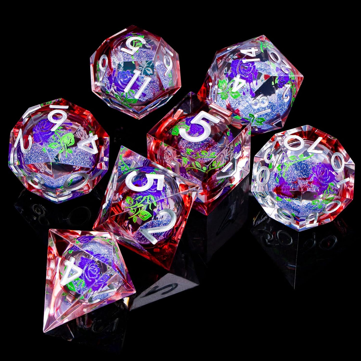 ARUOHHA Liquid Core DND Dice Set, Vampire Sharp Edged Dragons Dice Compatible with D&D RPG Role Playing Games, Resin Blood Red Polyhedral Dungeons D and D Dice with Gift Box D20 D12 D10 D8 D6 D4