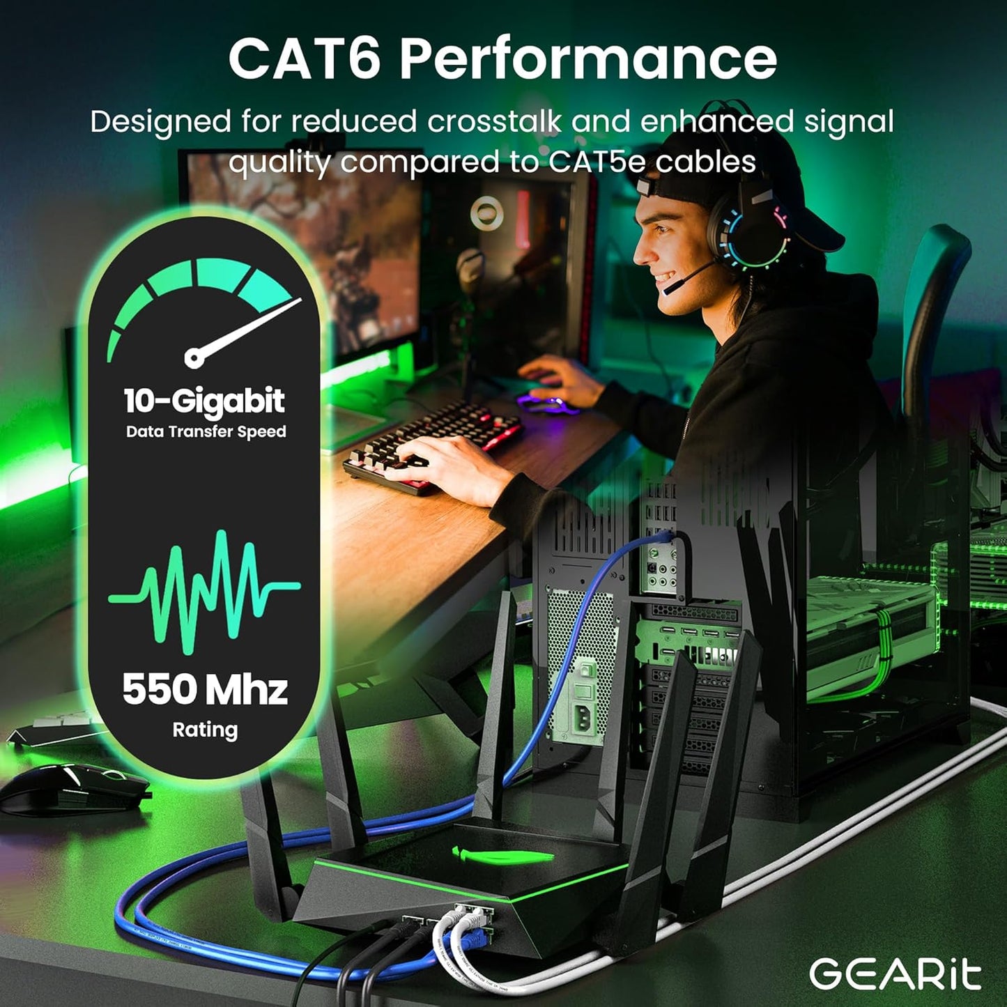 GEARit Cat 6 Ethernet Cable Pack - 24-Pack 25 ft Cat6 Ethernet Patch Cables | RJ45 Network Patch Cable, 10 Gbps Snagless Gold-Plated Connectors - Ethernet Cable Cat 6 for PC, TV, Router - Blue