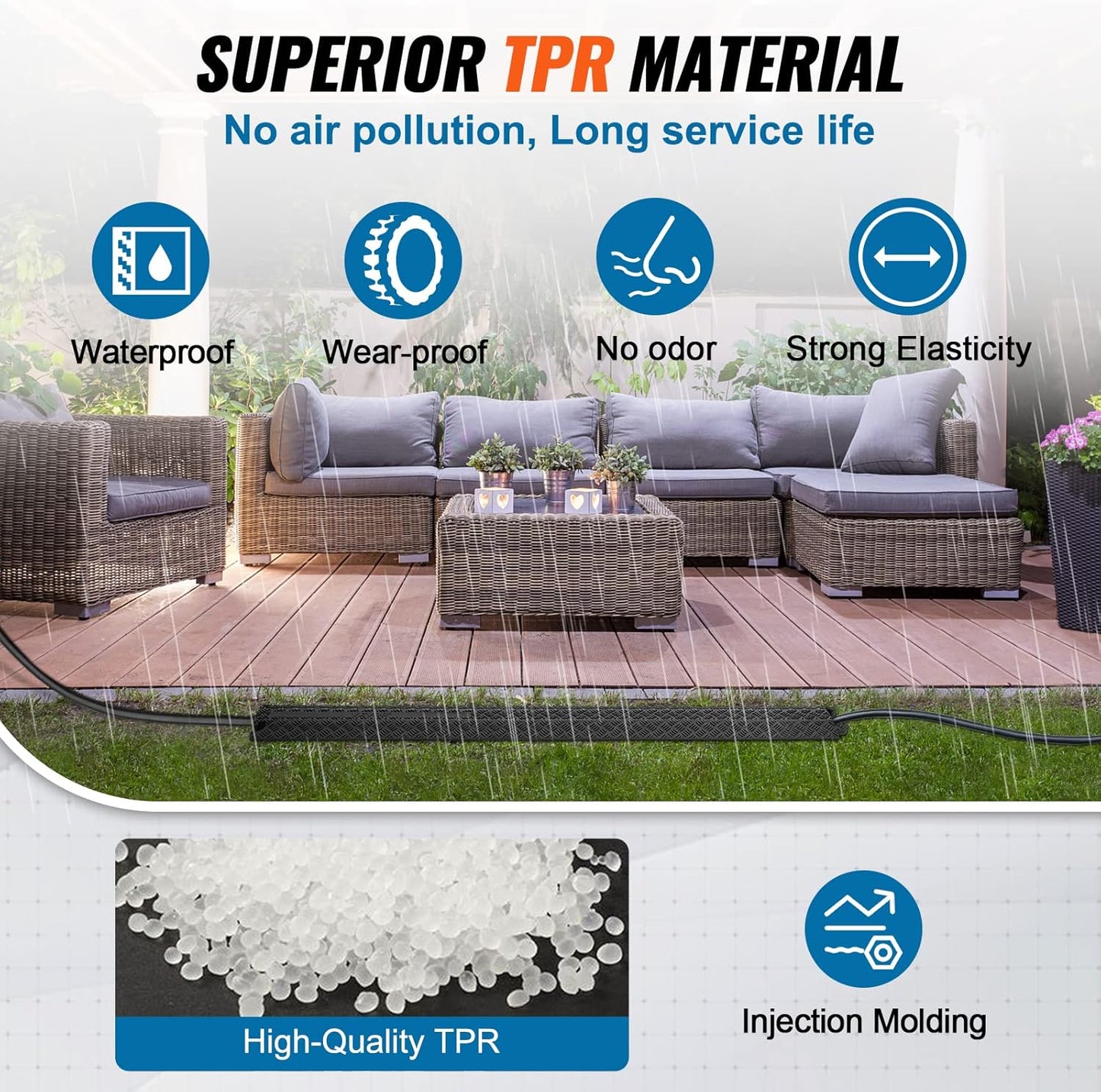 VEVOR Thermoplastic Rubber Drop Over Cable Cover Ramp, 2,000 lbs/axle Load Capacity, Heavy Duty TPR Cable Hose Protector Ramp, Floor Cord Cover for High Walking Traffic Areas Home Office Warehouse