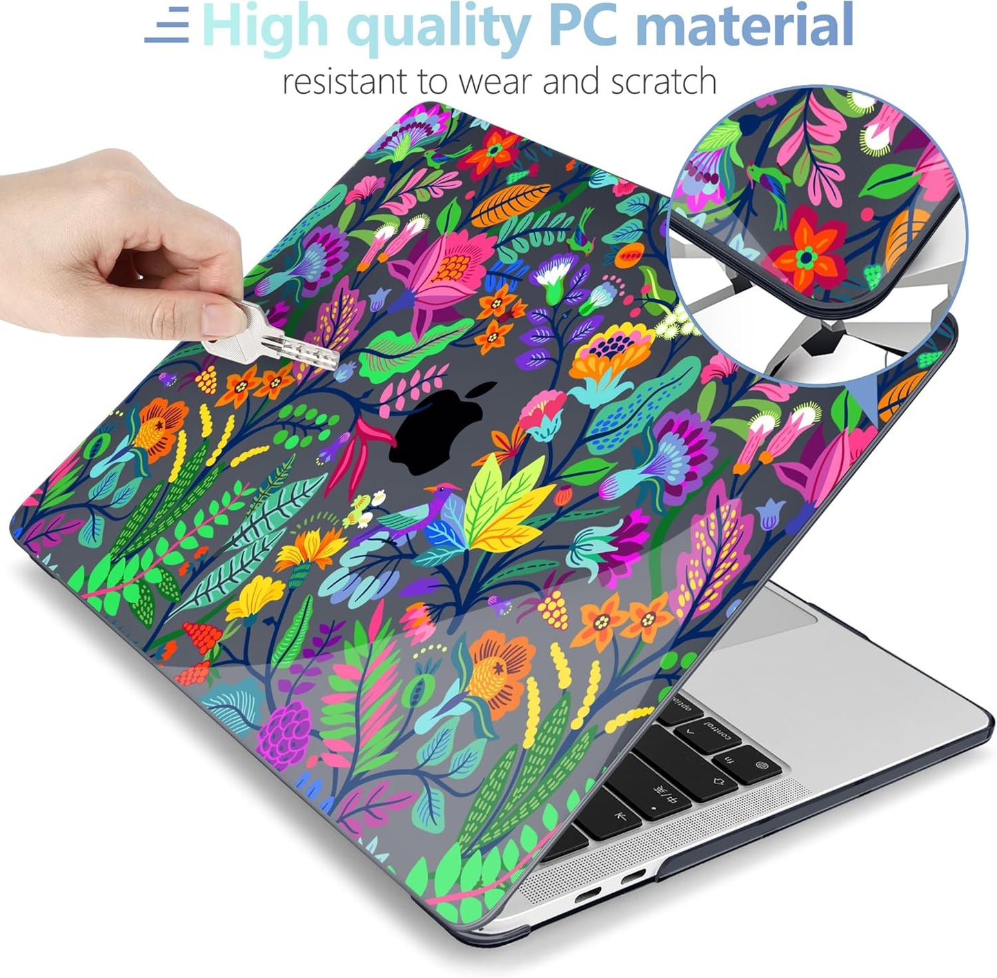 MEEgoodo Case for MacBook Pro 13 inch Case 2022 2021 2020 A2338 M2/M1 A2251 A2289,Laptop Hard Shell with Keyboard & Camera Cover Compatible with 13 inch MacBook Pro,Bright Flowers & Tropic Leaves