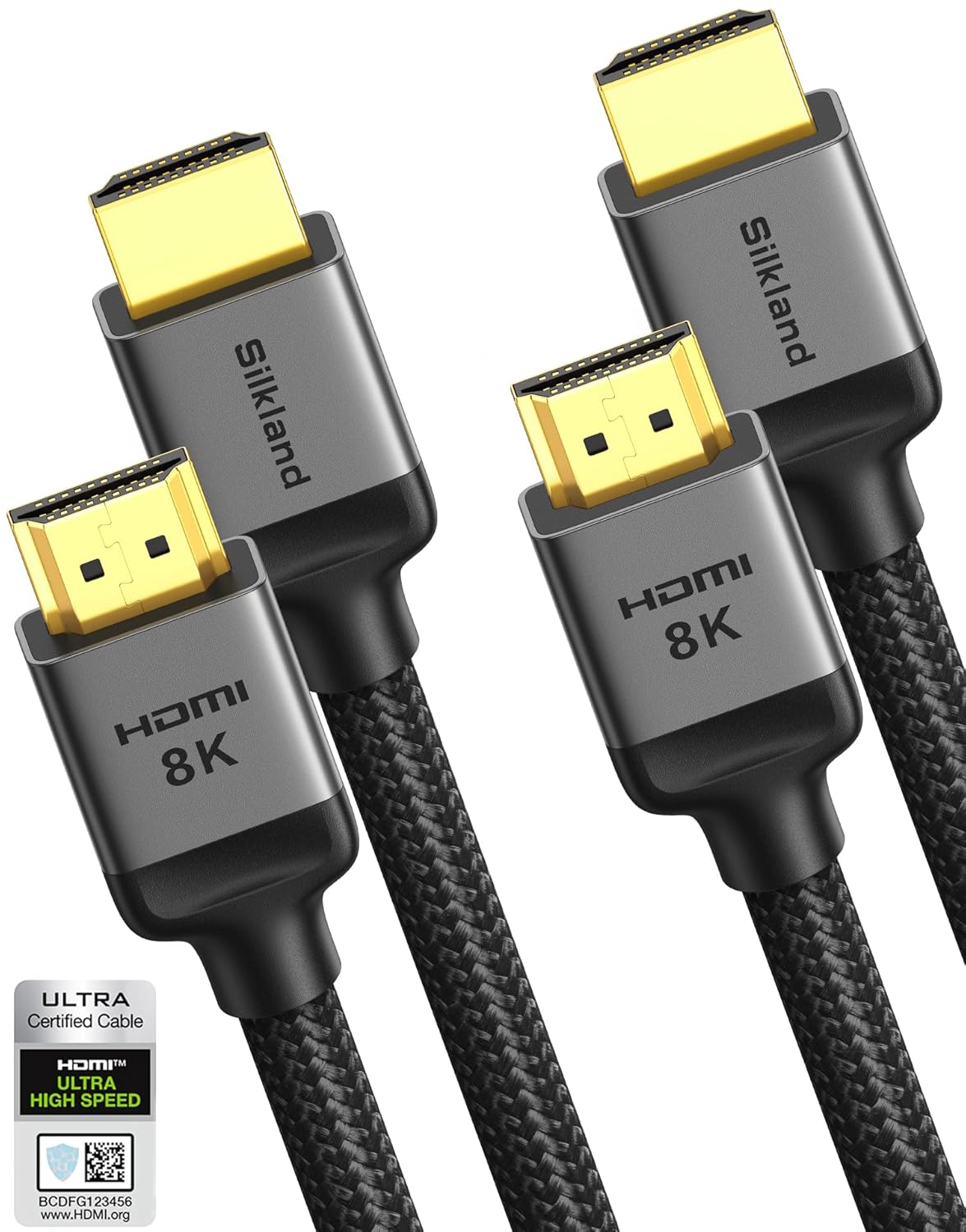 Silkland 10K 8K HDMI 2.1 Cable 2-Pack 10FT, (Upgrade Braided) Certified Ultra High Speed HDMI® Cable [8K@60Hz, 4K@120Hz] 48Gbps, HDR, eARC, HDCP 2.2&2.3, Compatible for Soundbar/PS5/Xbox/Roku TV
