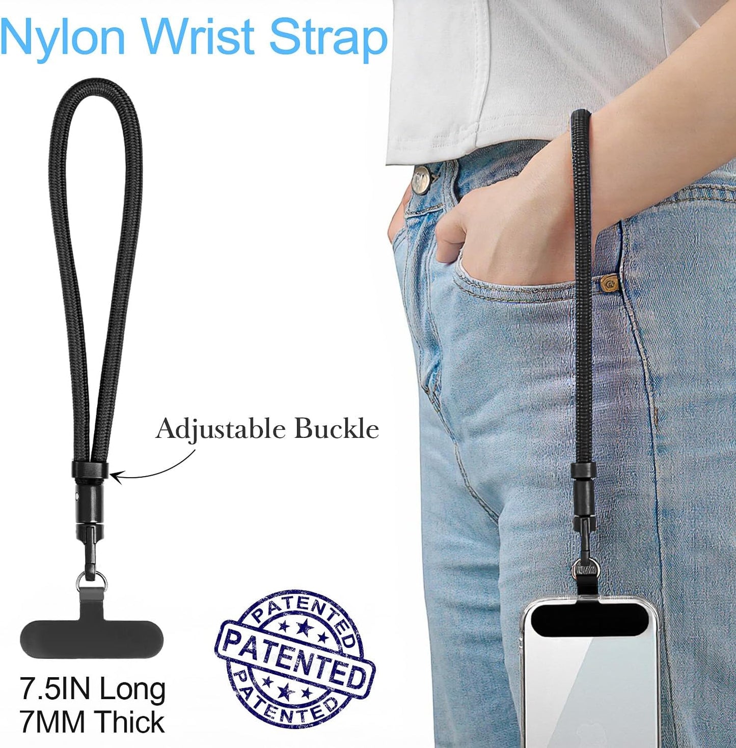 Save Girls Phone Strap with Wallet, 2 Pcs-Crossbody Phone Lanyard & Wrist Strap-2 Pads, Clip and Go Lanyard for Phones, Adjustable Neck Holder with Zipper Pouch for Women (Black)