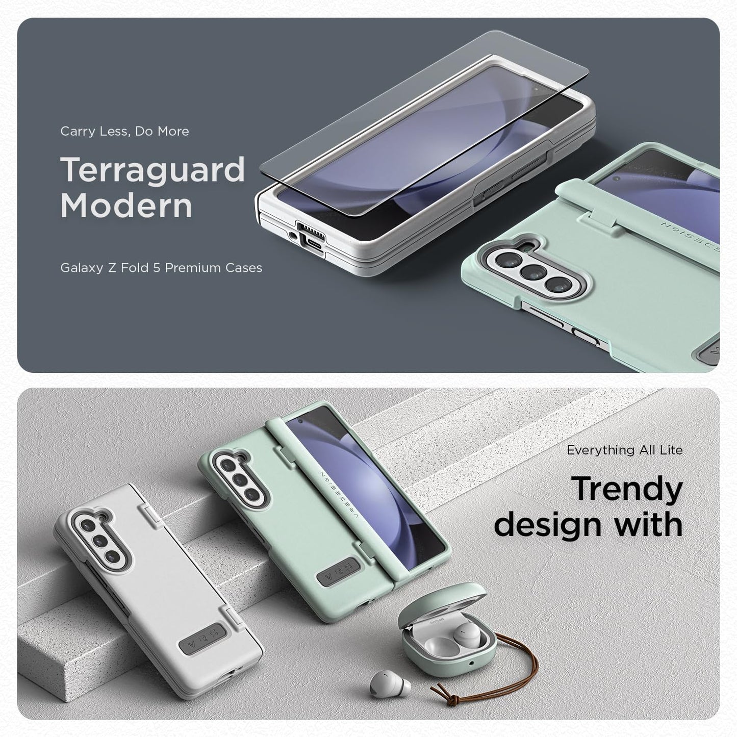 VRS DESIGN Phone Case for Galaxy Z Fold 5 5G (2023) [Terra Guard Modern], Premium Modern Neat Style Case [Anti Scratch Spring-Loaded Hinge Protection] with Screen Protector (Marine Green/Renewed)