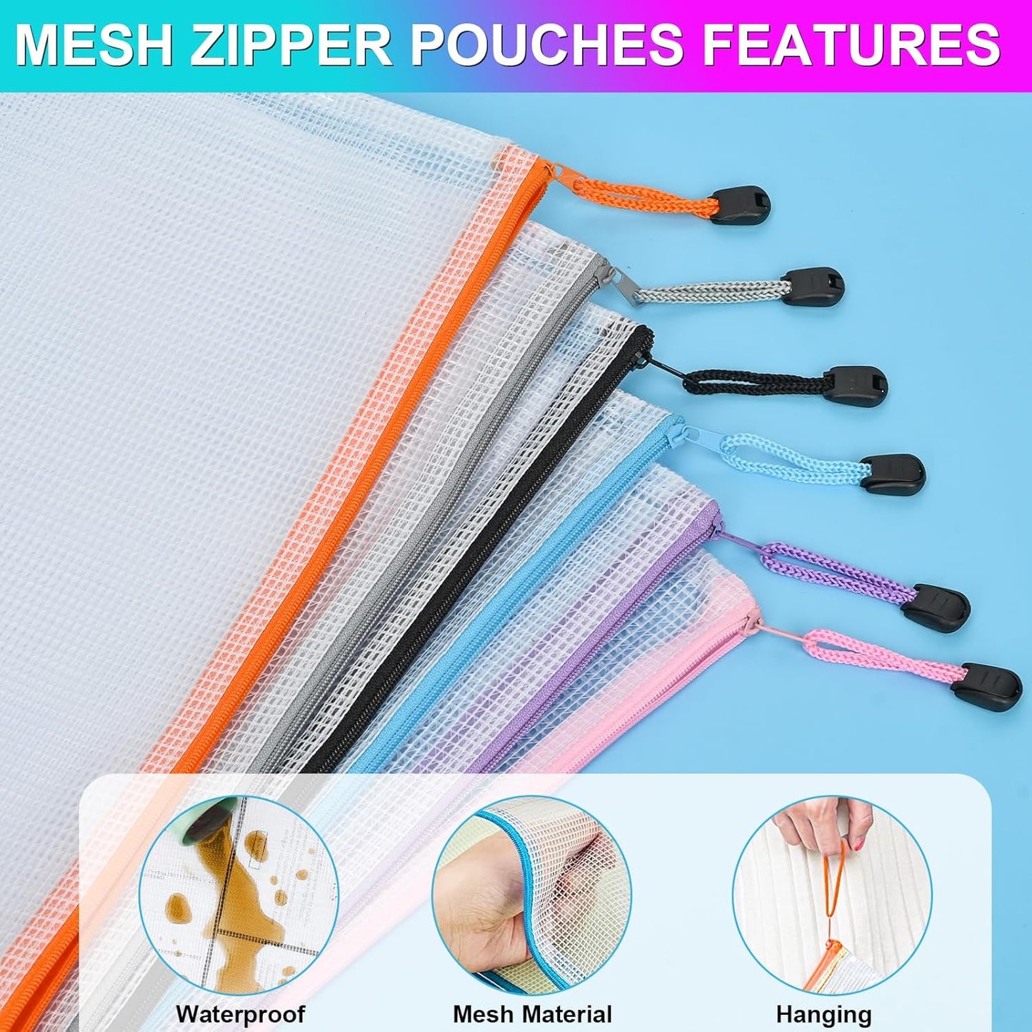 Mesh Zipper Pouch,Waterproof Zipper Bags,18pcs Document Folders,for Puzzle Board Game Storage,for School Office Supplies.