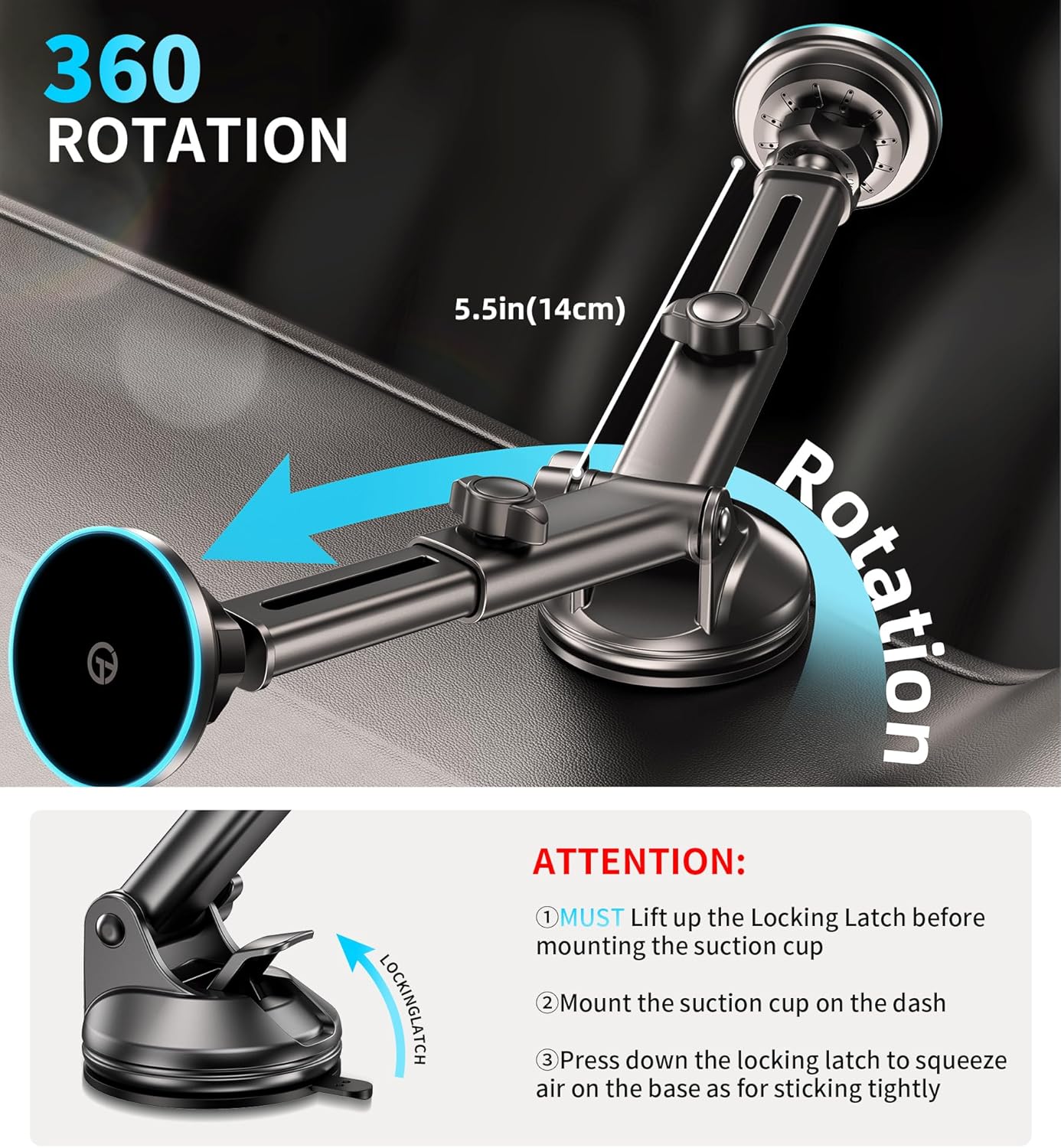 for MagSafe Car Mount Charger Dash/Windshield/Vent Wireless Car Charger with [LED Light], Strong Magnetic Phone Holder for Car for iPhone 16 15 14 13 12 Series, Fit MagSafe Accessories