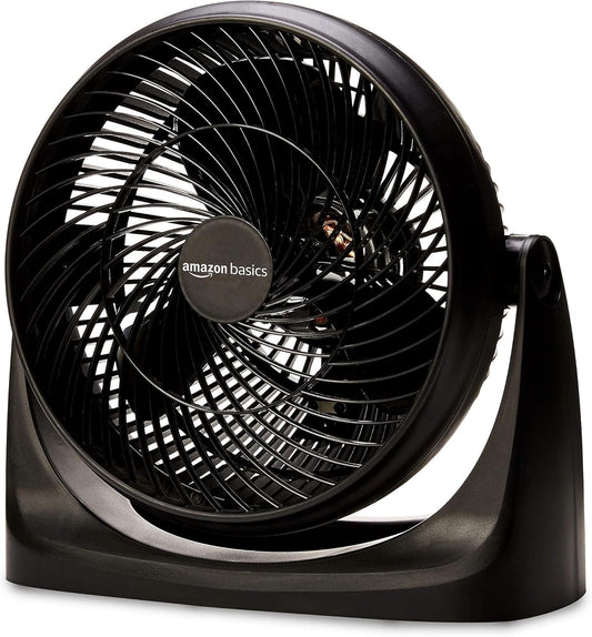 Amazon Basics Air Circulator Fan, Desk Fan for Bedroom, Home and Office, With 90-Degree Tilt Head, 3 Speed Settings, Lightweight (4.2 LBS), 70 Watts, Black, 14.8"Wx7.6"Dx14.1"H