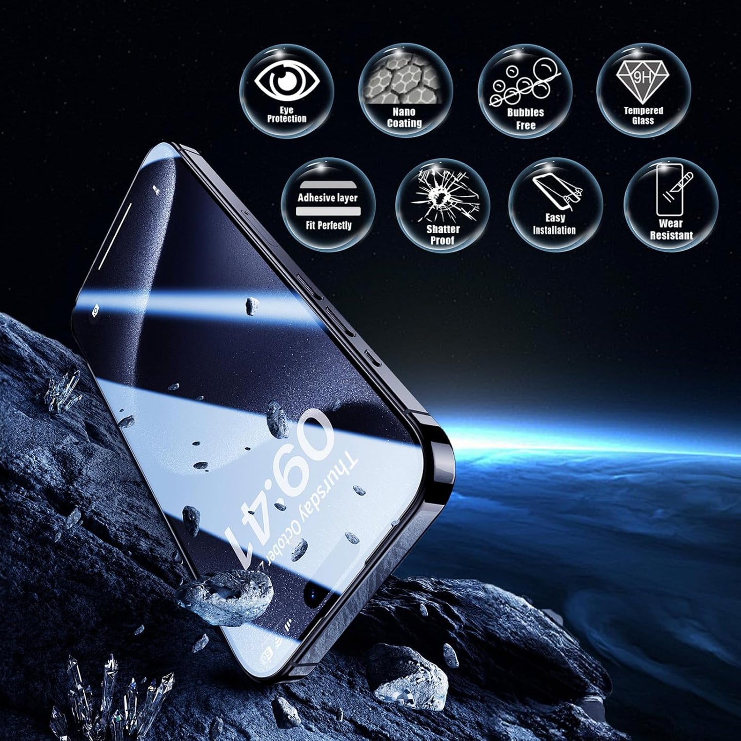 Screen Protector for iPhone 15 Pro [6.1 Inch],2 pcs Colorless Anti-Blue Light Tempered Glass Films, HD Clear, 9H Hardness, No Bubbles, Case Friendly with 2 pcs Camera Lens Protector