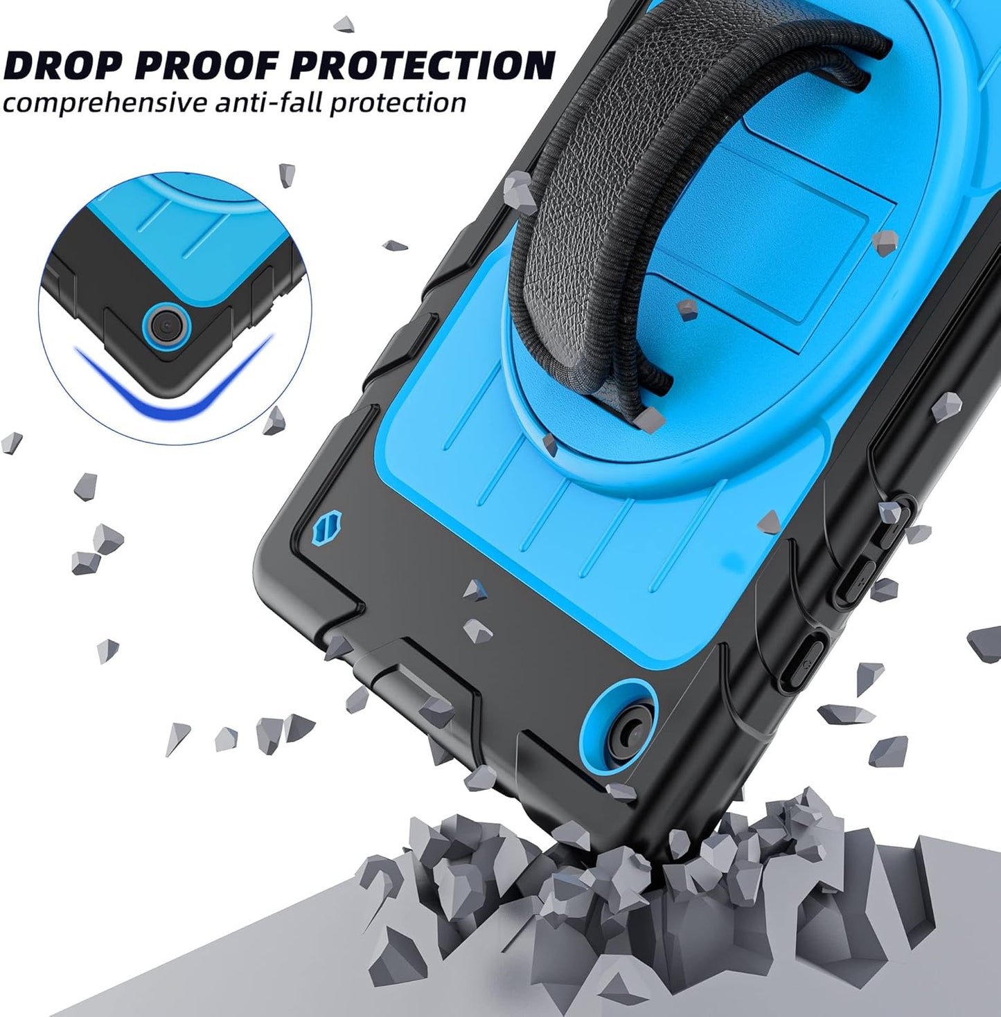 for Samsung Galaxy Tablet A8 Case 10.5 inch 2022 SM-X200/X205/X207 with Screen Protector [360 Rotating Stand] &Hand Shoulder Strap Shockproof Rugged Protective Cover|Black&Blue