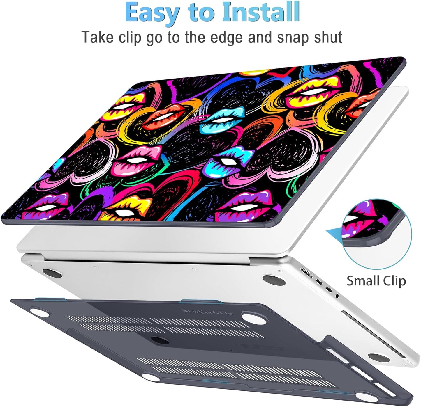 Mektron Case for 2025 MacBook Pro 16" M4 A3403 A3186 M3 A2991 M2 A2780 M1 A2485 (2021/2023/2024) Pro/Max with Touch ID, Hard Shell Plastic Laptop Cover Keyboard Cover Screen Protector, Colorful Lips