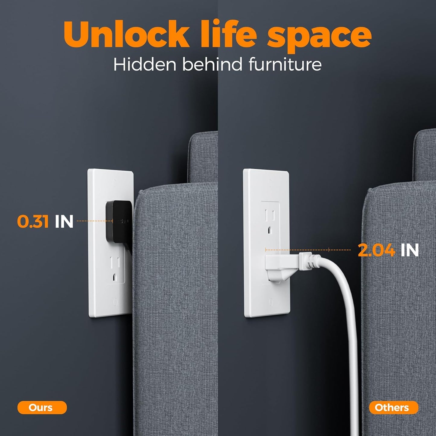 Surge Protector Power Strip, TESSAN Flat Extension Cord 5 FT with USB Ports (1 USB C) and 3 Outlets, Ultra Thin Flat Plug Wall Charger for Home, Office, School, Dorm Room Essentials, Black