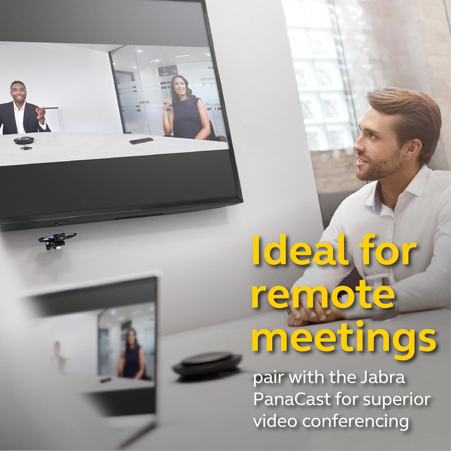 Jabra Speak 750 UC Wireless Bluetooth Speakerphone with Link 370 USB Adapter – Portable Conference Speaker for Holding Meetings Anywhere with Premium Audio - Certified for Zoom & Google Meet