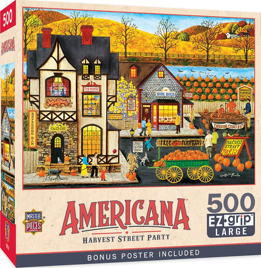 MasterPieces 500 Piece EZ Grip Jigsaw Puzzle for Adults, Family, or Youths - Harvest Street Party - 19.25"x26.75"