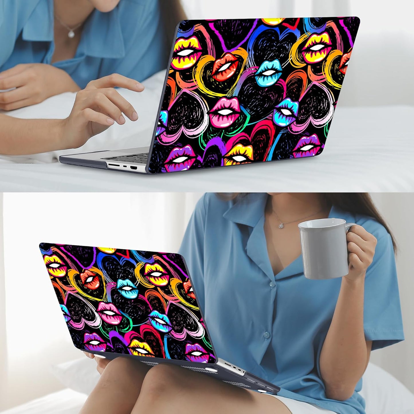Mektron Case for 2025 MacBook Pro 16" M4 A3403 A3186 M3 A2991 M2 A2780 M1 A2485 (2021/2023/2024) Pro/Max with Touch ID, Hard Shell Plastic Laptop Cover Keyboard Cover Screen Protector, Colorful Lips