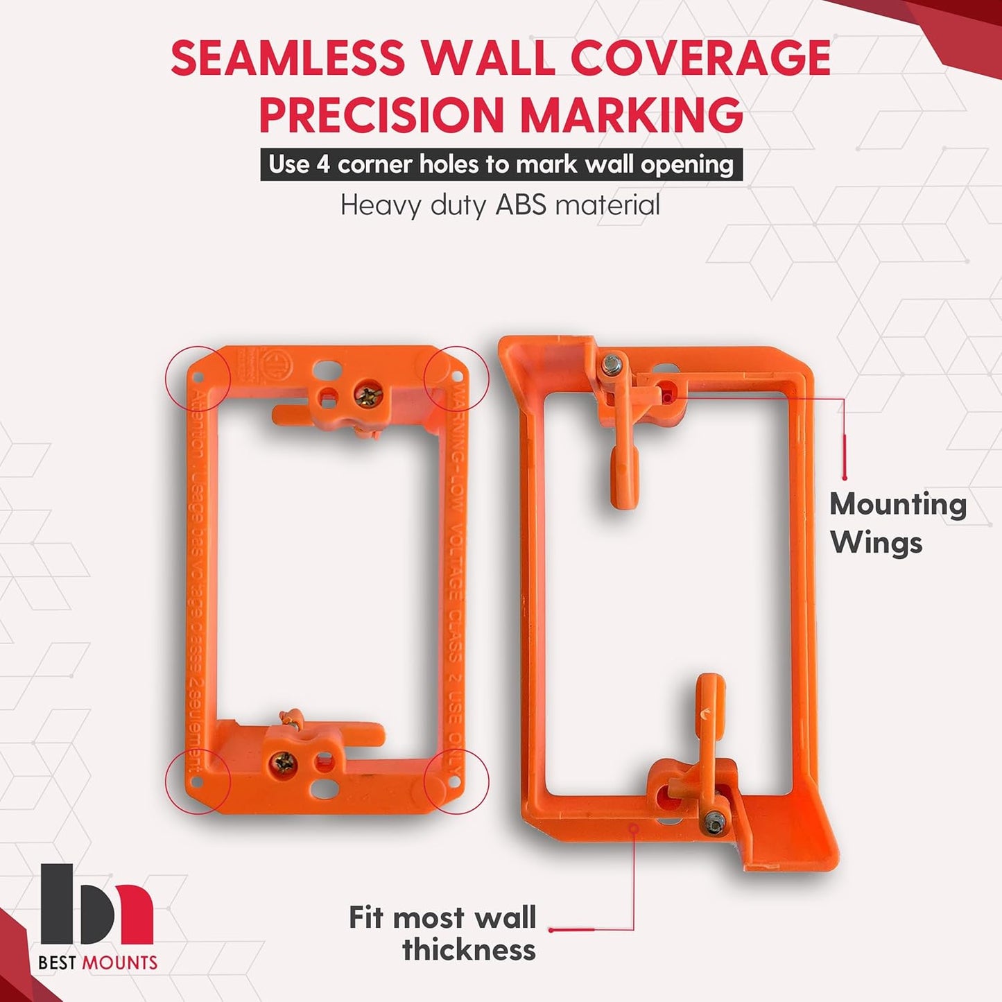 BestMounts - 1 Pack In Wall Cable Management Kit - Recessed Wall Plate Cable Pass Through Pair with Single Gang Low Voltage Mounting Bracket - TV Cord Hider for Wall Mounted TV ETL Listed