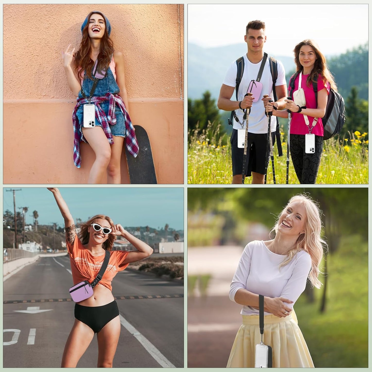 Clip and Go Strap for Phone with Wallet Crossbody, Adjustable Phone Lanyard with Detachable RFID Wristlet Wallet & Ultra-Thin 360° Rotatable Metal Tabs for All Smartphones (Purple)