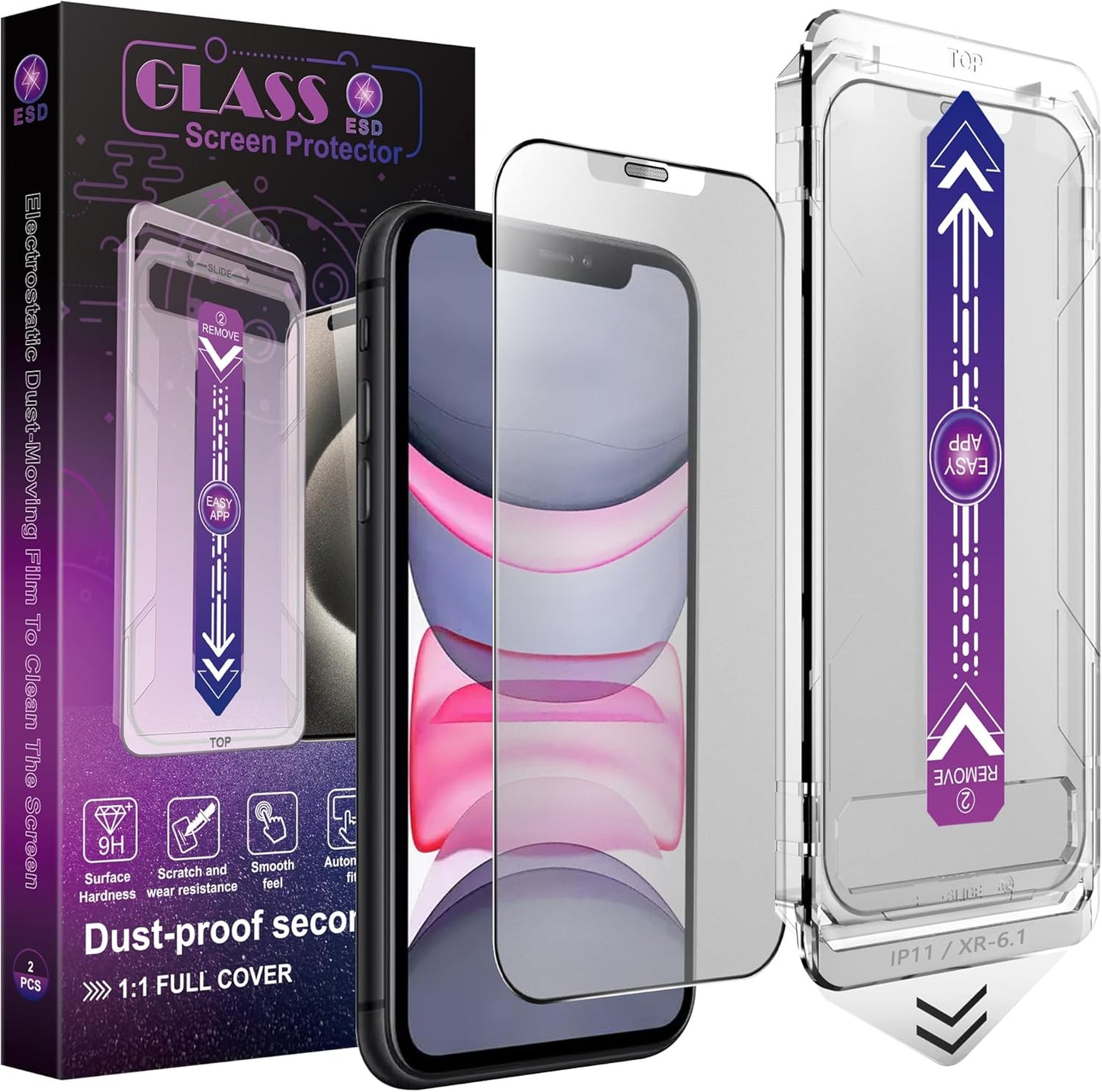 2 Pack Matte Screen Protector for iPhone 11/iPhone XR, 9H Tempered Glass, Full Coverage, Anti-Fingerprint, Auto Dust-Elimination, No Bubble, Easy Installation