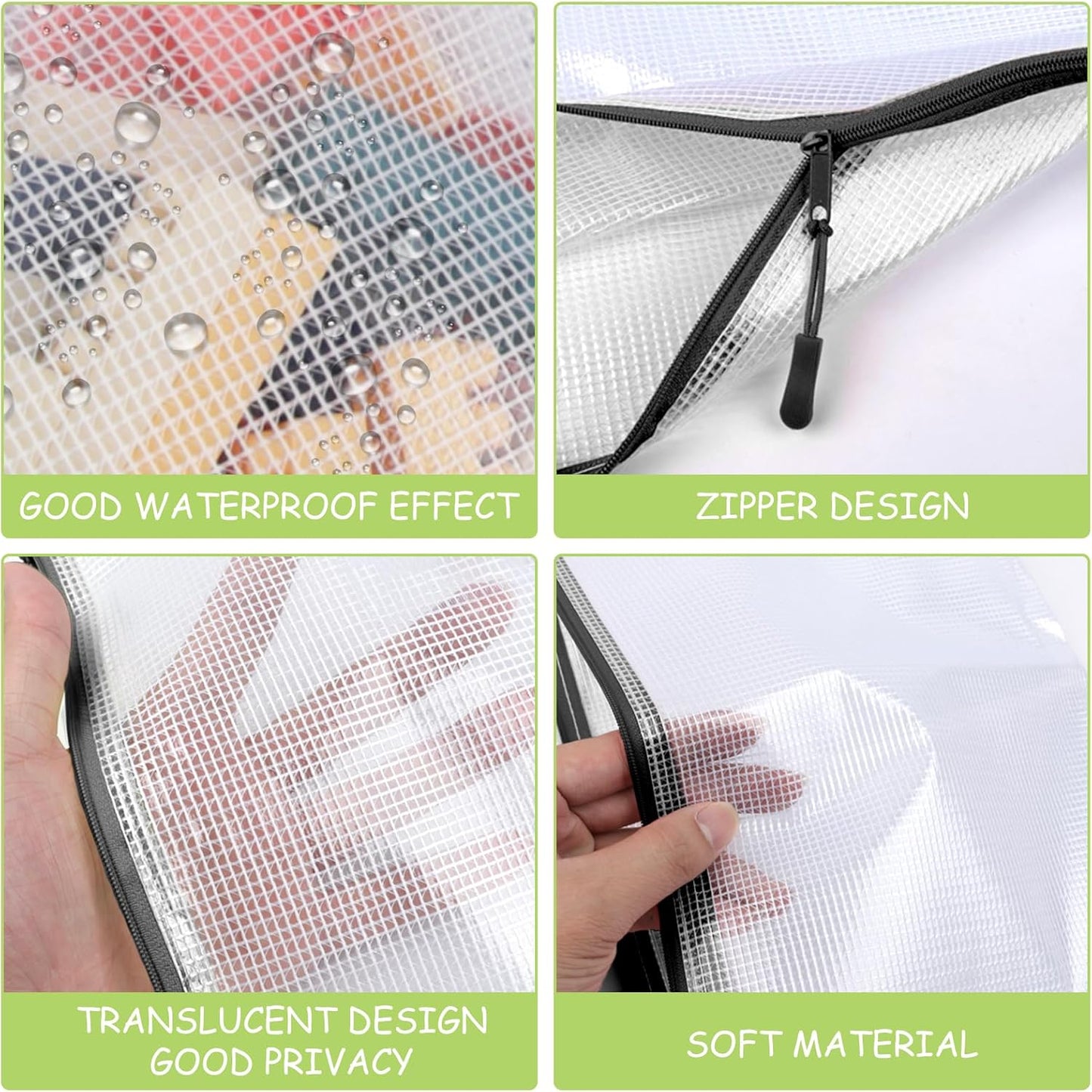 24pcs Mesh Zipper Pouches, A3 Size Waterproof Black Zipper Bags, Water-Resistant Plastic Zipper Pouch for School Office Supplies, Puzzles & Games Organizing Storage