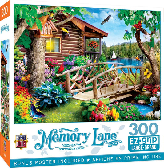 MasterPieces - 300 Piece Jigsaw Puzzle, Large EZ Grip Shapes, Cabin Crossing, Fun for Adults, Seniors, Family, Kids, Non-Glare Finish, 18"x24"