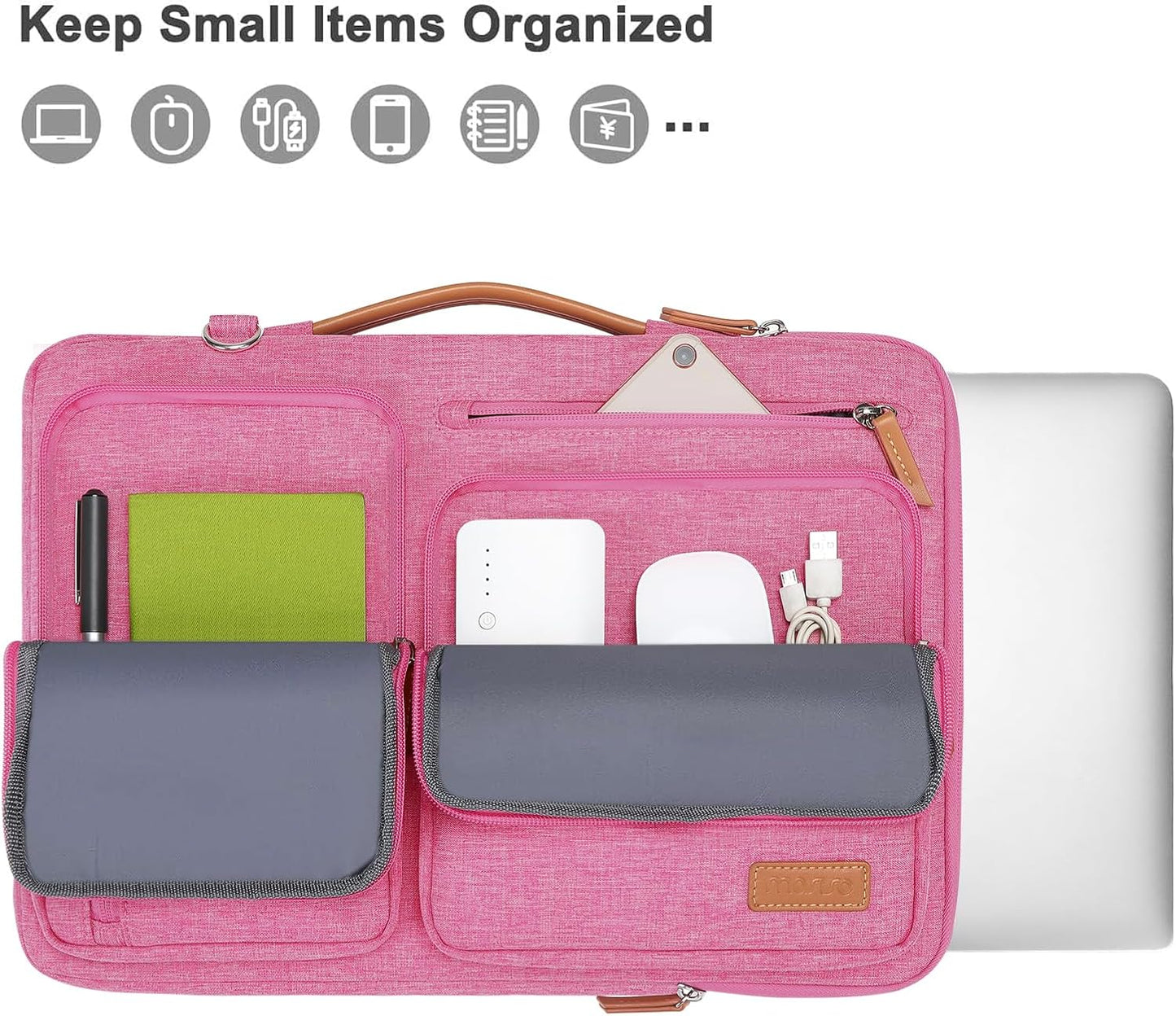 MOSISO 360 Protective Laptop Shoulder Bag,13-13.3 inch Computer Bag Compatible with MacBook, HP, Dell, Lenovo, Asus Notebook,Side Open Messenger Bag with 4 Zipper Pockets&Handle, Rose Red