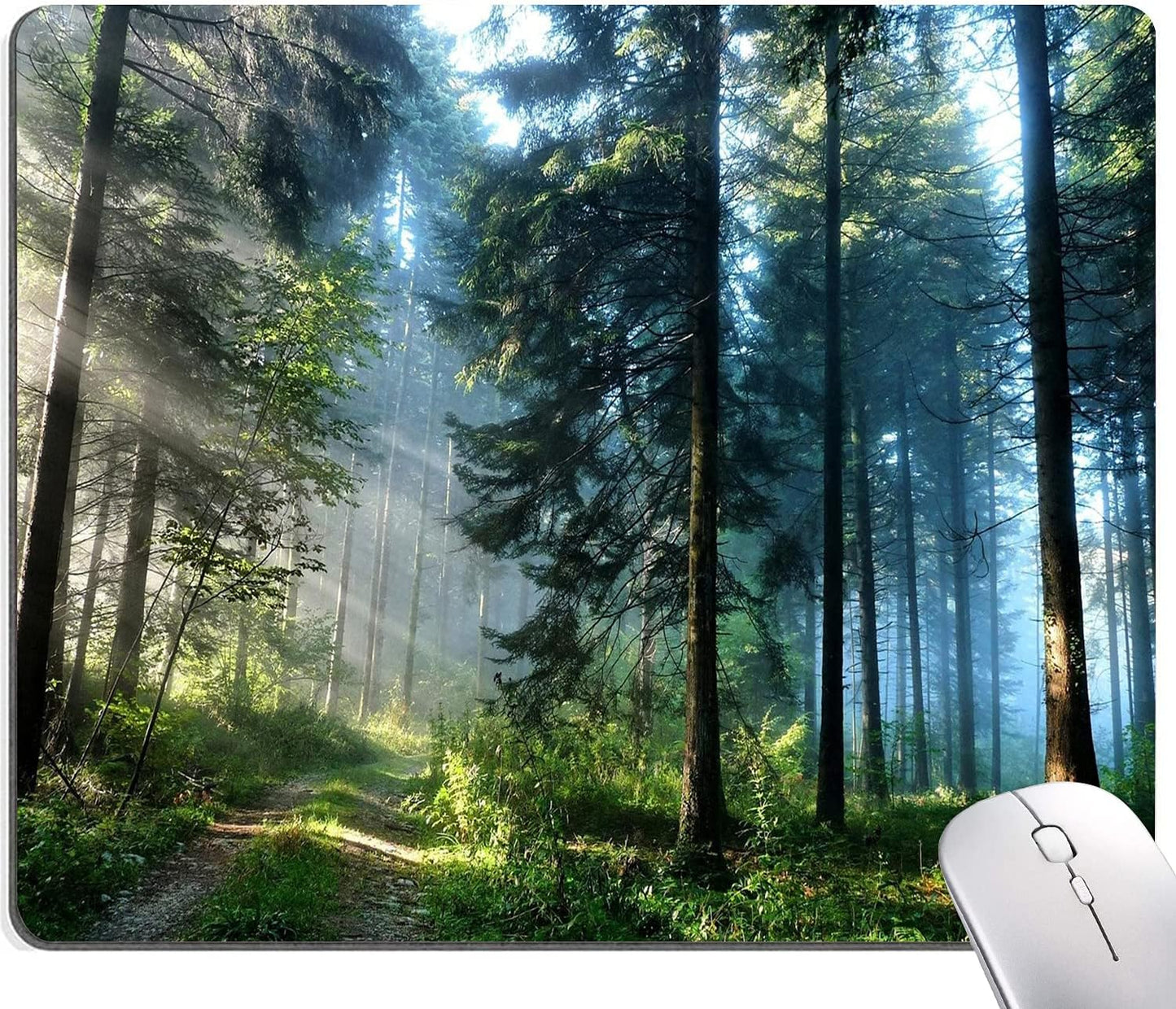 Forest Mouse Pad, Natural Scenery Mouse Pad Custom Design, Square Waterproof Mouse Pad Non-Slip Rubber Base MousePads for Office Laptop, 9.5x7.9x0.12 Inch, Nature Misty Forest