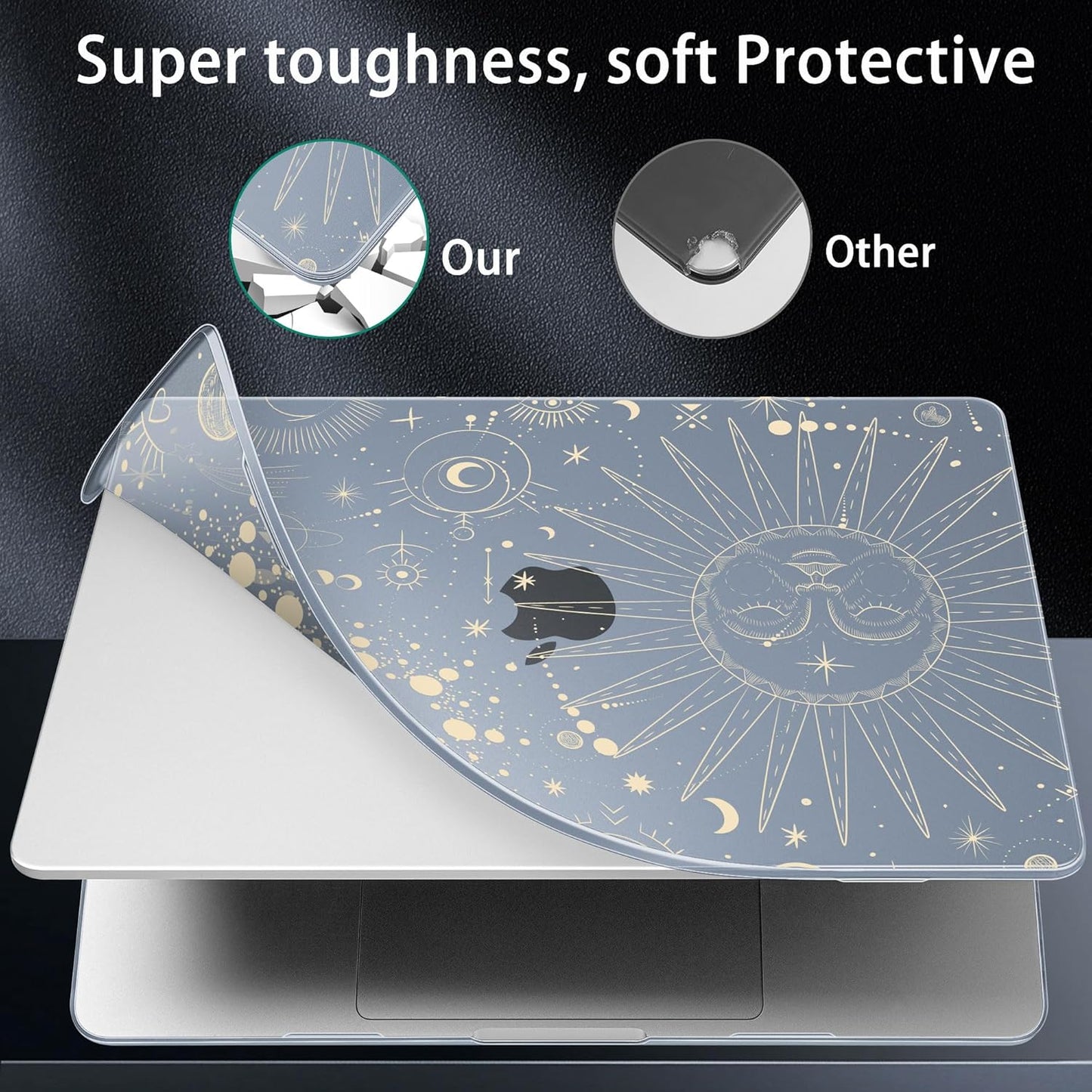 for MacBook Pro 16 inch Case 2021 2022 2023 2024 Release A3186 A3403 M4 A2991 M3 A2780 M2 A2485 M1 Pro/Max, Hard Shell Case with Screen Protector & Keyboard Cover, Engraving Moon