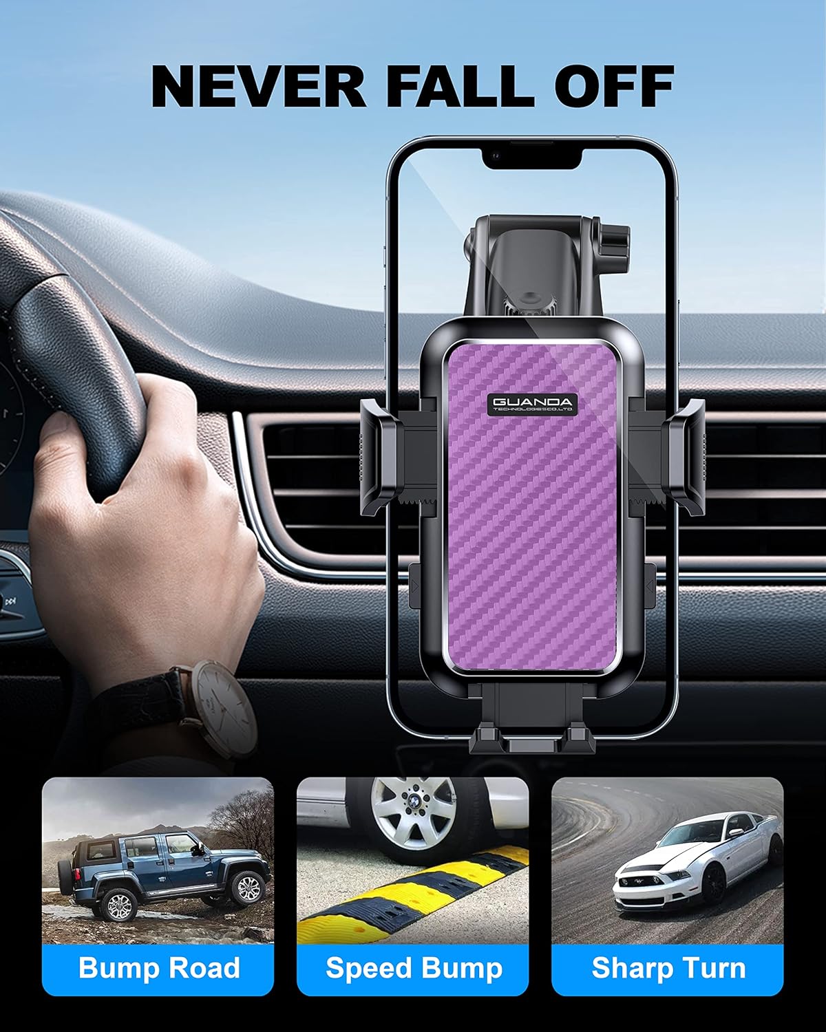 Universal Car Phone Holder for Dashboard Windshield, Hands Free Phone Mount for Car, Automobile Cradles Desk Phone Holder Stand with Suction Cup for iPhone, Samsung, LG and All Android Smart Phones