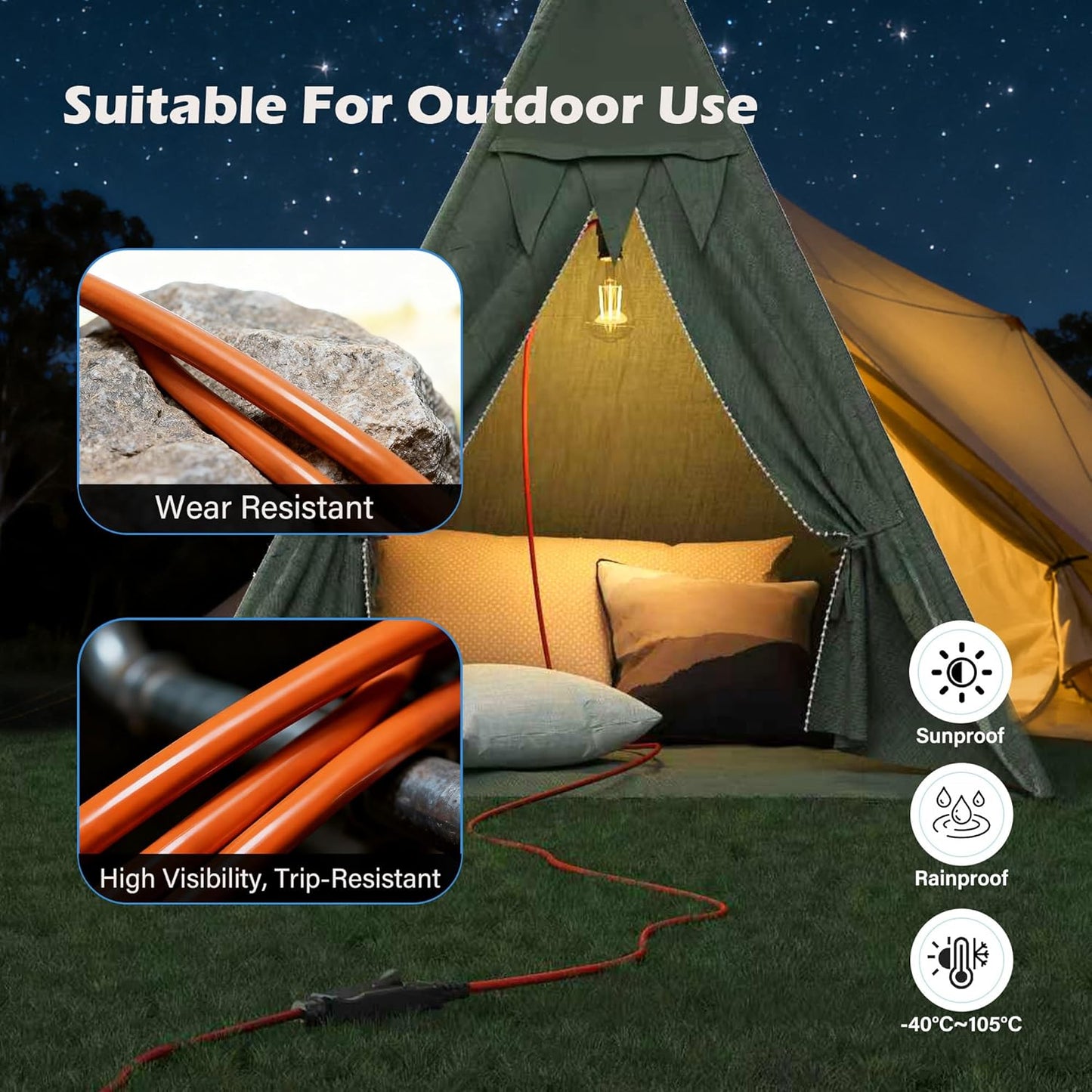 90 Degree 2 Prong Polarized Outdoor Power Extension Cord 30 FT, Angled Low-Profile Plug, 16 Gauge 125V SJTW Waterproof Long Cable for Home Office Lawnmower Garden Tools Lights, ETL+Ties-Bright Orange