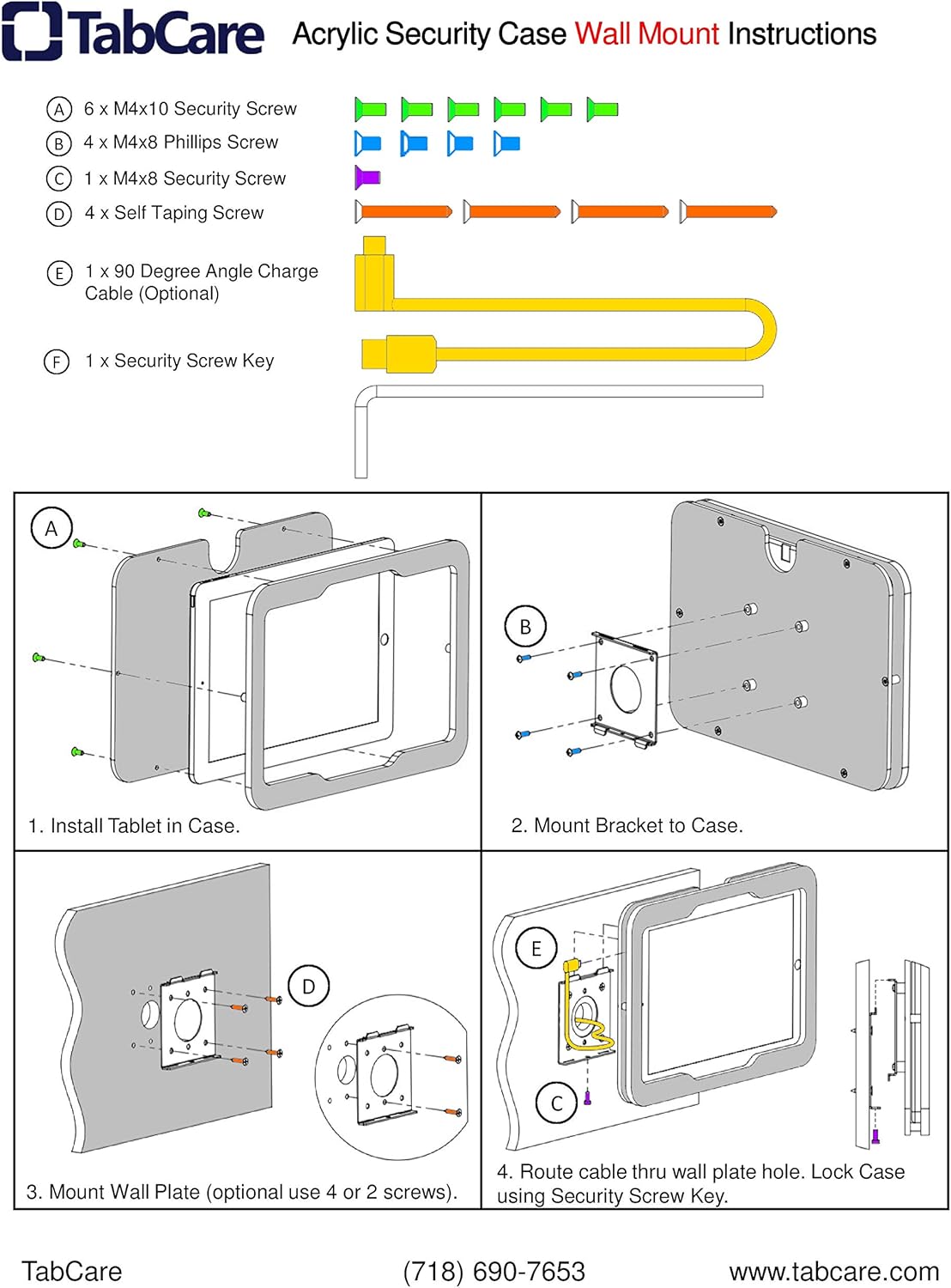 TABcare Anti-Theft Acrylic VESA Enclosure for Galaxy TAB A7 Lite 8.7" SM-T220 Tablet with Free Wall Mount Kit & 90-Degree Angle USB C Cable (TAB A7 Lite, Clear)