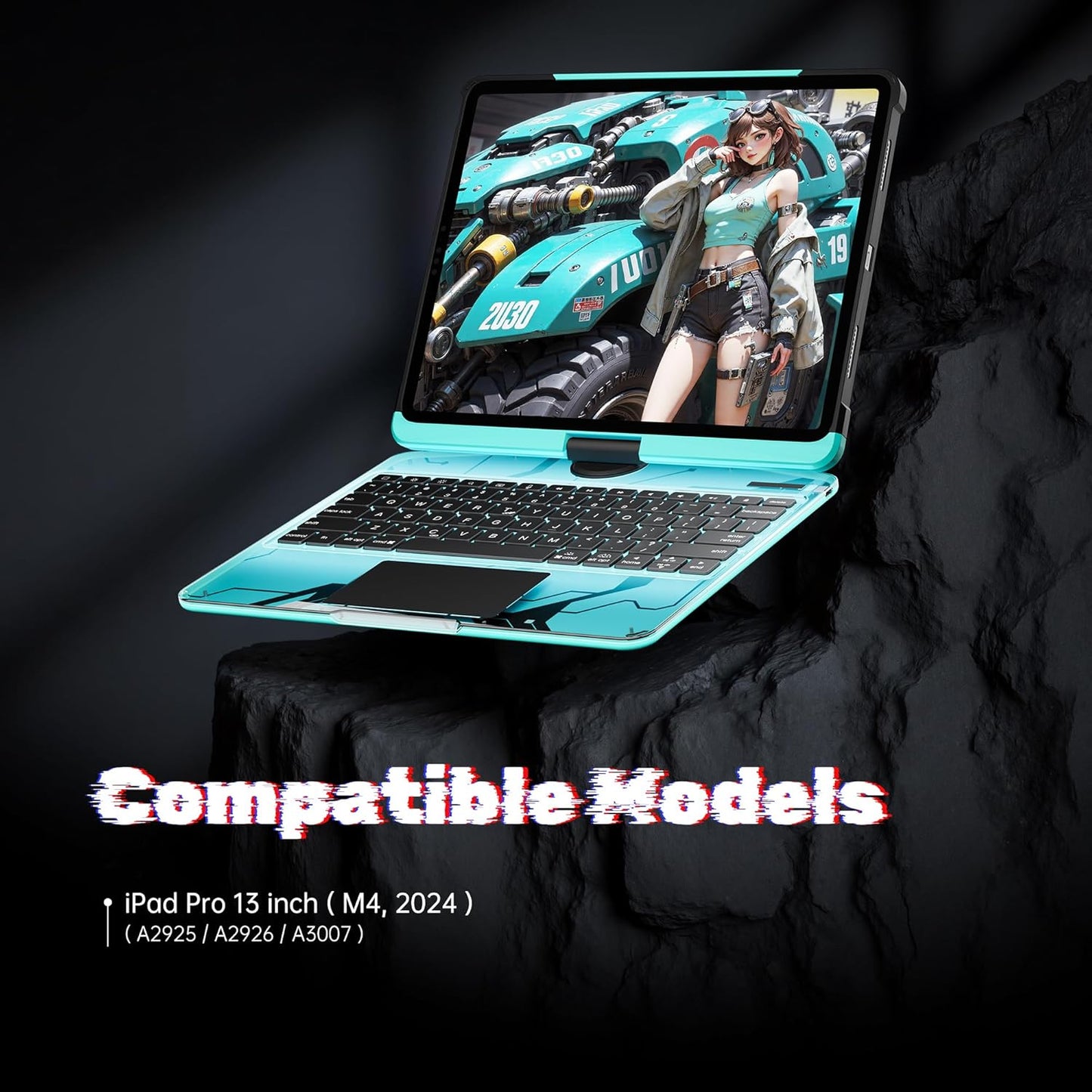 KITONE Transparent Case with Wireless Keyboard only for 2024 iPad Pro 13-in.(M4), 7 Colors Backlight, Trackpad, 360°Rotating Stand for iPad Pro 13, Tech Style