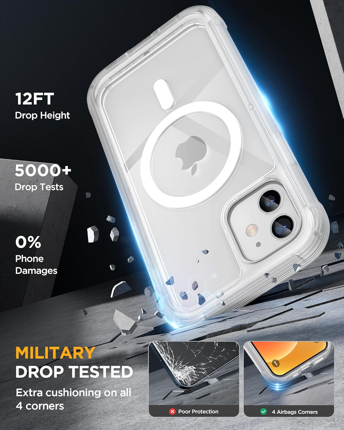 Miracase Magnetic for iPhone 12 mini Case, [360 Full-Body Protection & Complete Camera Guard], Drop & Scratch-Resistant, Shockproof, Stylish Clear iPhone Case, iPhone 12 mini Cover, Matte Clear