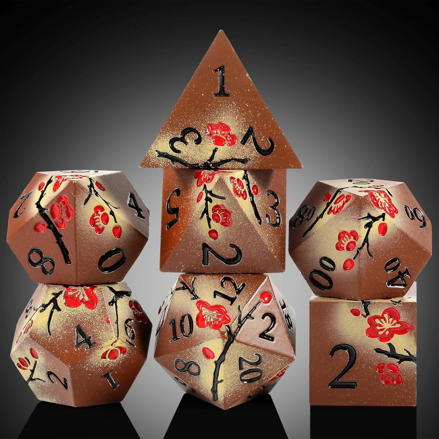 Metal Dice Set DND, DNDND 7 PCS Metallic Flowers D&D Dice with Gorgeous Gift Case for D&D Dungeons and Dragon Tabletop Game (Brown and Cream-Coloured)
