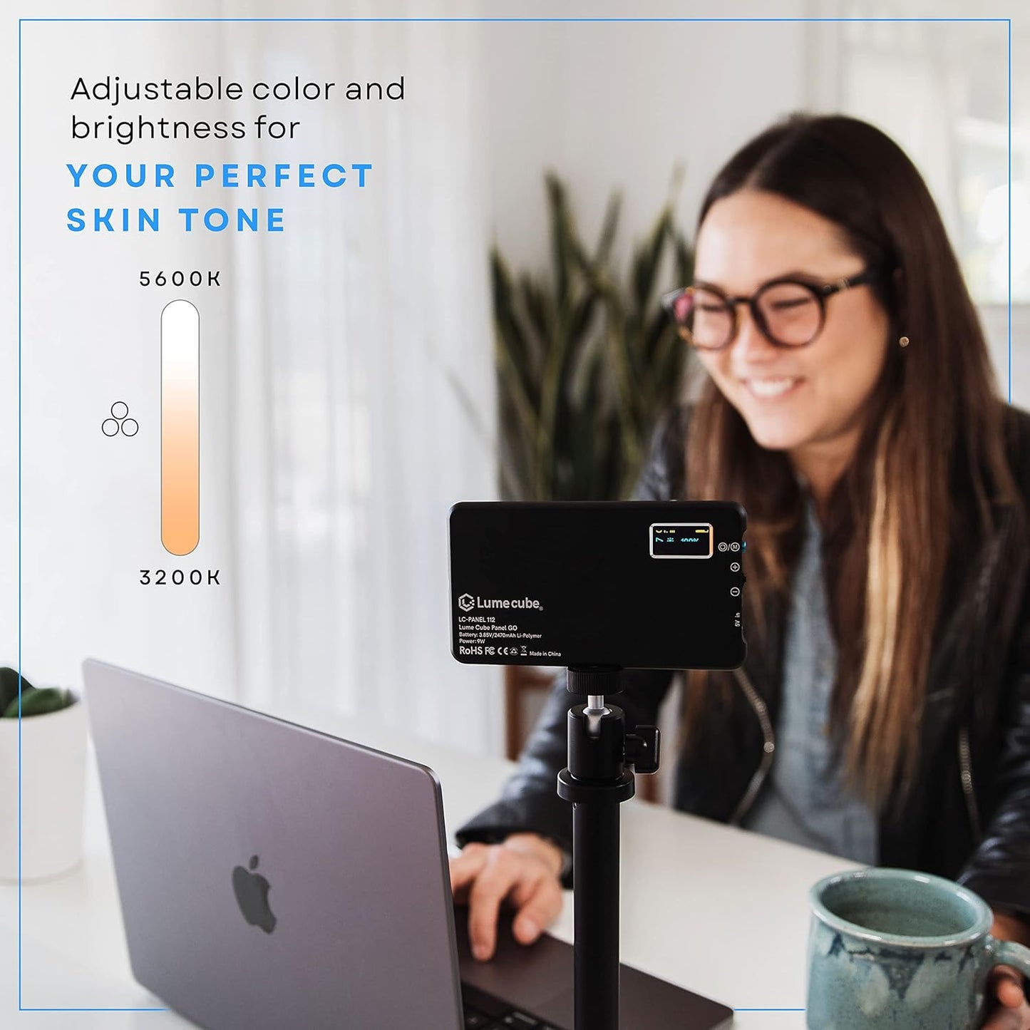 Lume Cube Broadcast Lighting Kit Live Stream Webcam Light for Computer & Laptop Enhance Video Calls Streaming & Vlogging Include Adjustable Tripod & Clip Mount Adjust Brightness & Color Temperature