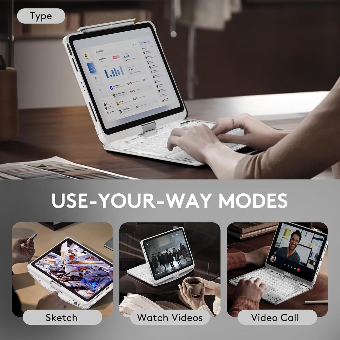 GUSGU for iPad Air 11 Inch (M3/M2,2025/2024) Transperant Case with Wireless Keyboard, 7 Color Backlight, Trackpad, 360°Rotating Stand for 10.9" iPad Air 5th/4th, 11" iPad Pro 4/3/2/1 Case, Cyberpunk