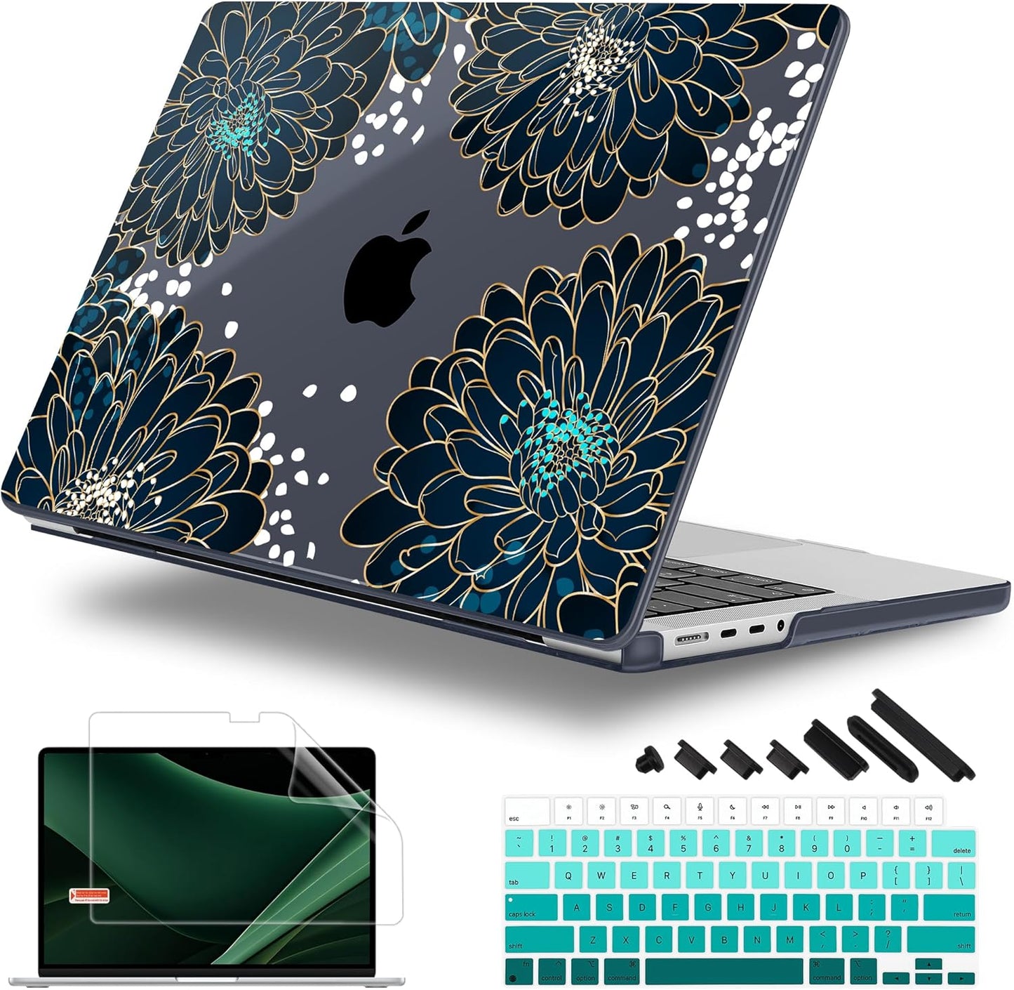for MacBook Pro 16 inch Case 2021 2022 2023 2024 Release A3186 A3403 M4 A2991 M3 A2780 M2 A2485 M1 Pro/Max, Hard Shell Case with Screen Protector & Keyboard Cover, Luxury Floral