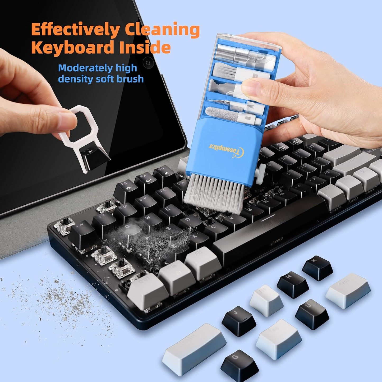 Laptop Cleaning Kit, Keyboard Cleaning Kit with Spray and Wipe, Keyboard Cleaner for MacBook iPad Tablet iPhone Computer Camera Lens Airpods Earbuds, Mutitool Brush for Electronic Screen