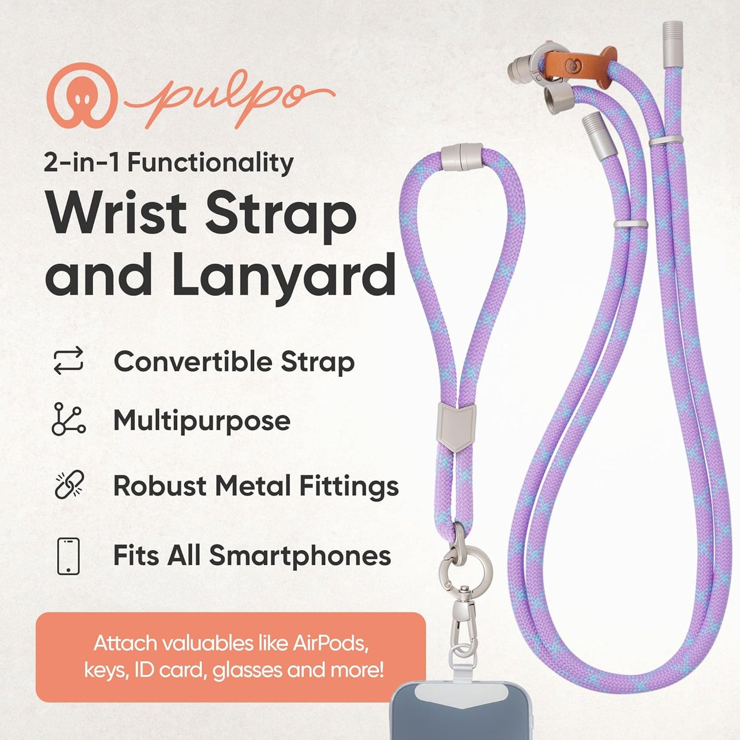 Pulpo 2-in-1 Cell Phone Wrist Strap and Lanyard Lavender & Blue - Anti Theft Phone Lanyard for Men & Women, Wrist Straps for Phones, Lanyards for Smartphones, Adjustable Cellphone Leash & Strap Tether