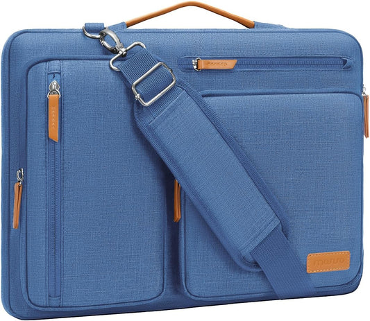 MOSISO 360 Protective Laptop Shoulder Bag,15-15.6 inch Computer Bags Compatible with MacBook Pro 16 inch, HP, Dell, Lenovo, Asus Notebook,Side Open Messenger Bag with 4 Zipper Pockets, Cadet Blue