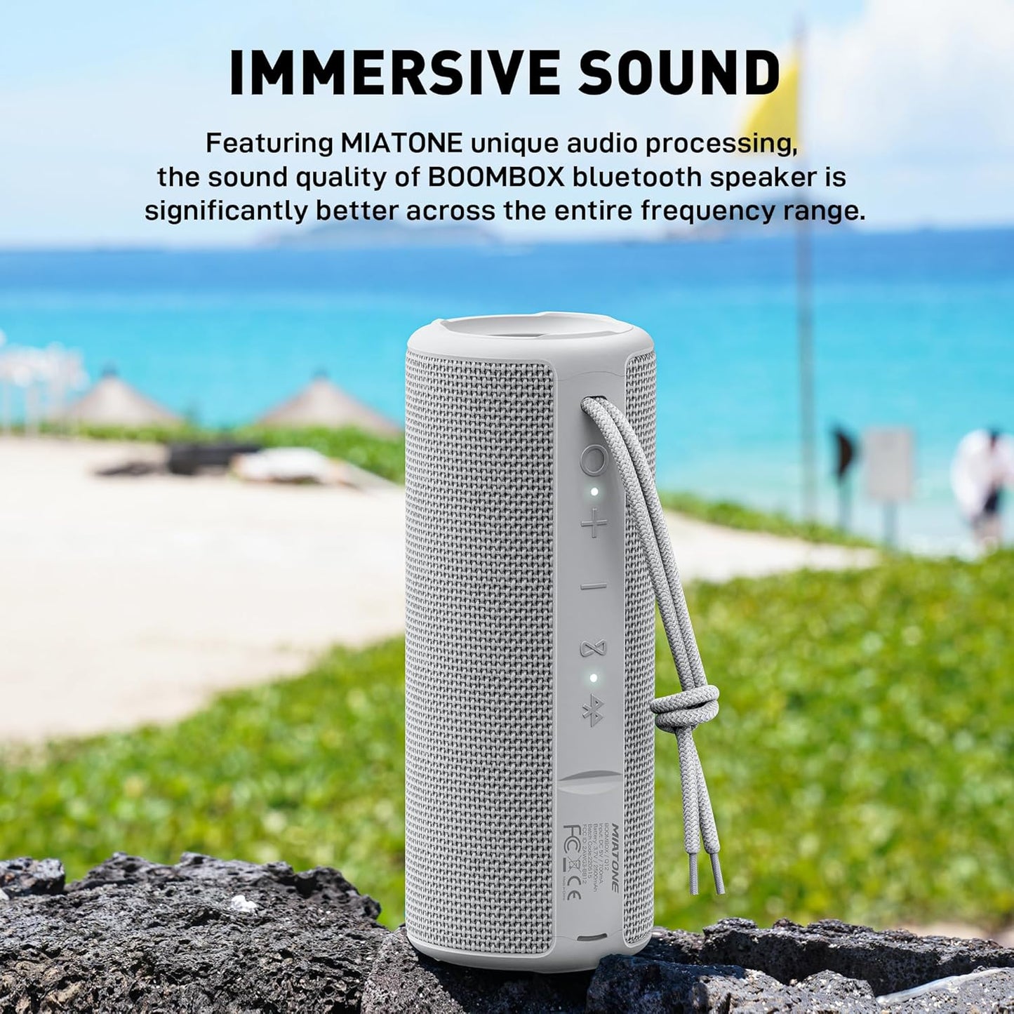 MIATONE Boombox Portable Bluetooth Speaker Wireless Outdoor Waterproof Speaker - Grey