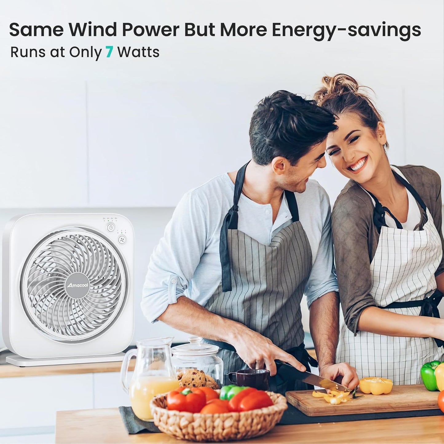 AMACOOL Table Fan, 12 inch Box Fan with 3 Adjustable Speeds & 8HRS Timer, 270° Pivoting Quiet Air Circulator, Desktop Fan for Bedroom Bathroom Kitchen Office, AC Adapter Included-White