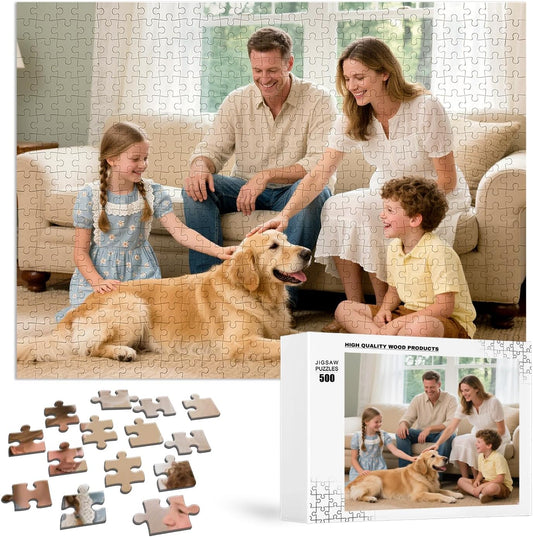 Custom Puzzle, Customize Puzzles from Photos with 120/200/300/500/1000 Pieces, Personalized Wooden Jigsaw Puzzle Gifts for Family, Adults, Christmas, Wedding, Pet