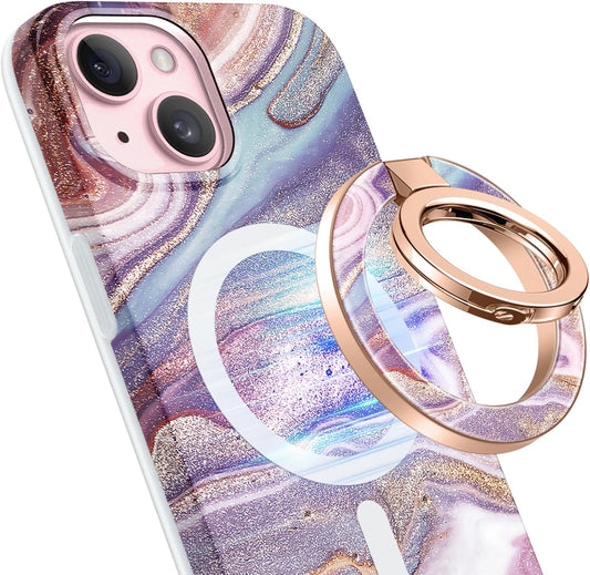 GVIEWIN Magnetic Phone Ring Holder, Compatible with MagSafe Phone Grip with Adjustable Stand, Magnet Phone Ring Kickstand for iPhone 16 Pro Max/Plus/15/14/13/12 Series/Other Phones (Flowing Sakura)
