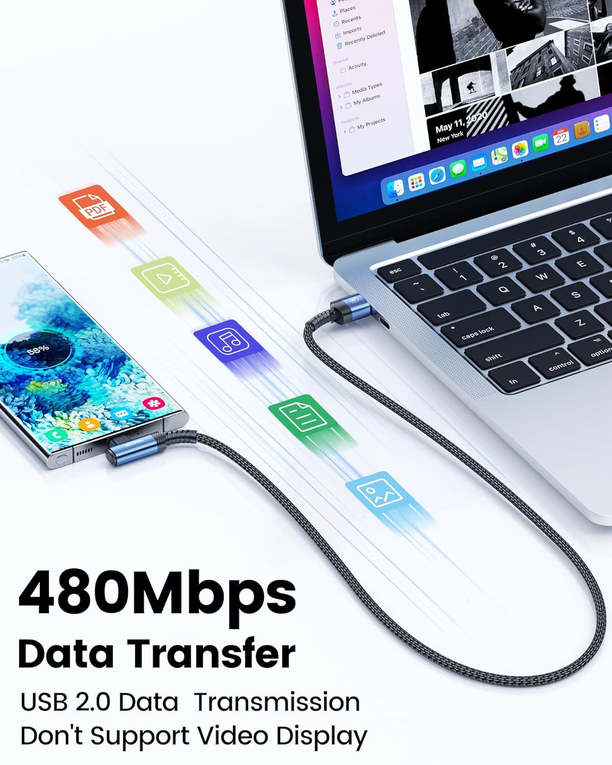 USB C Cable Right Angle, 2-Pack 6.6ft USB A to USB C Charger Cable 90 Degree Braided Fast Charging Carpaly Cord for Samsung Galaxy S23/ S22+/S21+/Note 10, LG V30, Switch