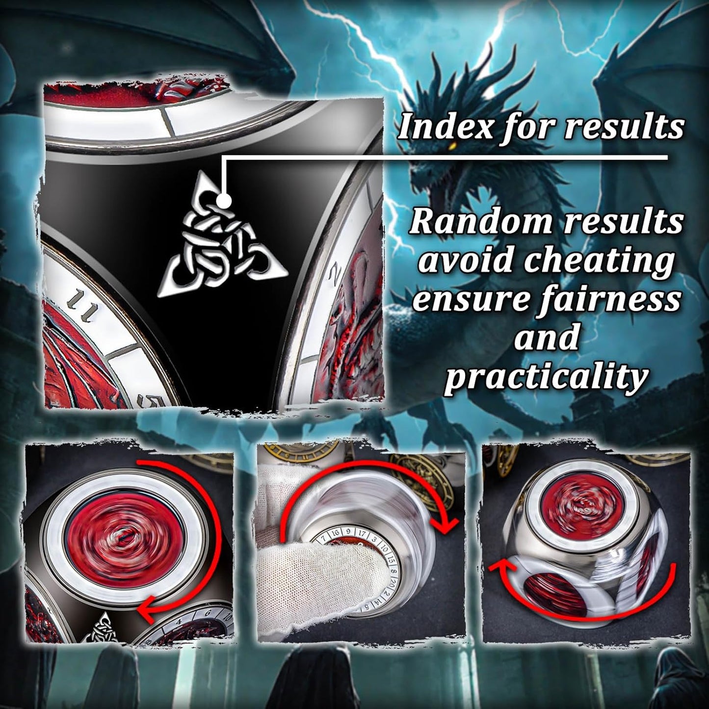 7 in 1 D6 Spinner DND Dice Set D&D, Metal Cube D and D Dice with Gift Box, Dungeons Dragons Role Playing Dice, Black Red